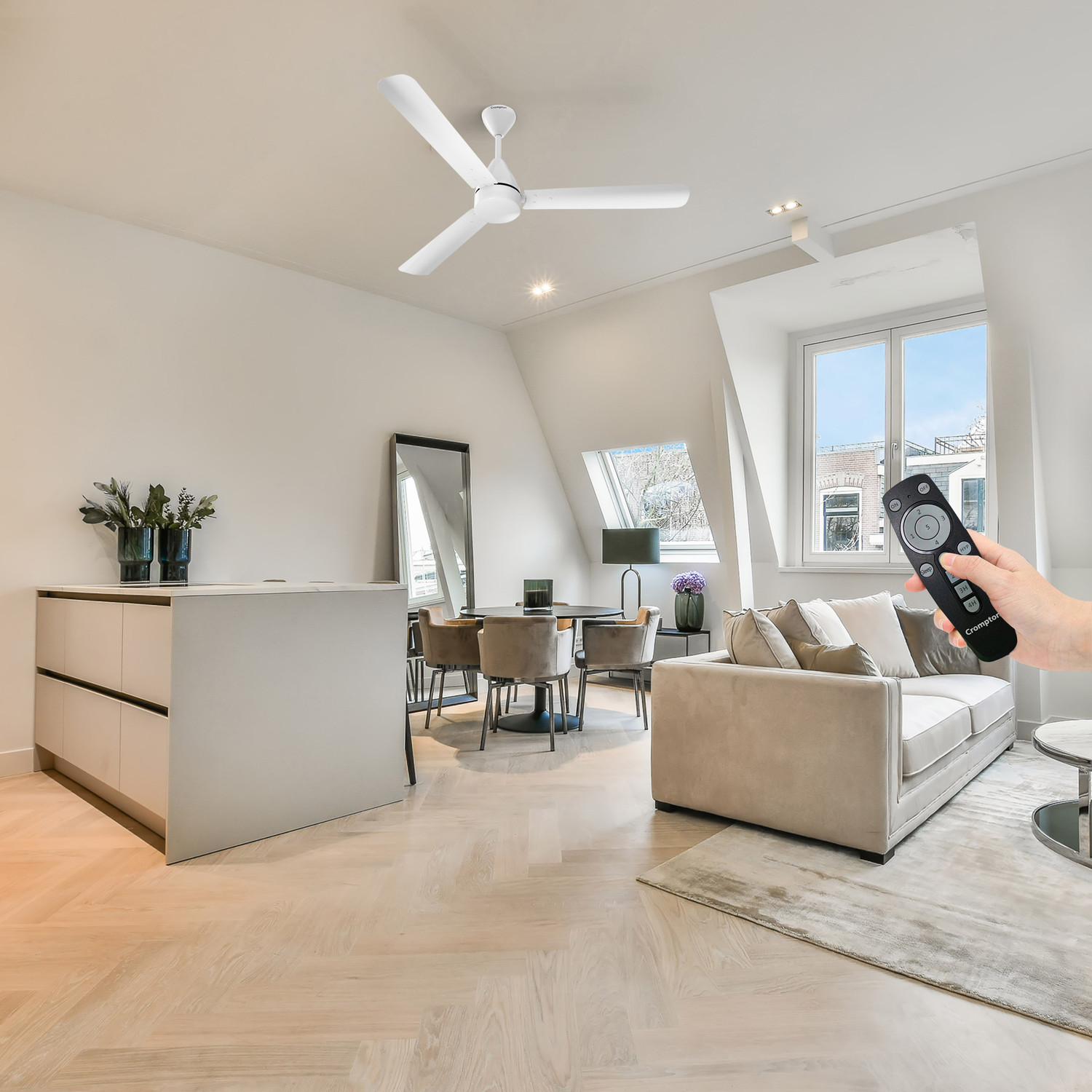 Image of Crompton Energion Hyperjet | BLDC Technology | Remote Control with 2 Year Warranty Energy Saving 1200 mm Ceiling Fan (5 Star | Opal White | Pack of 1)