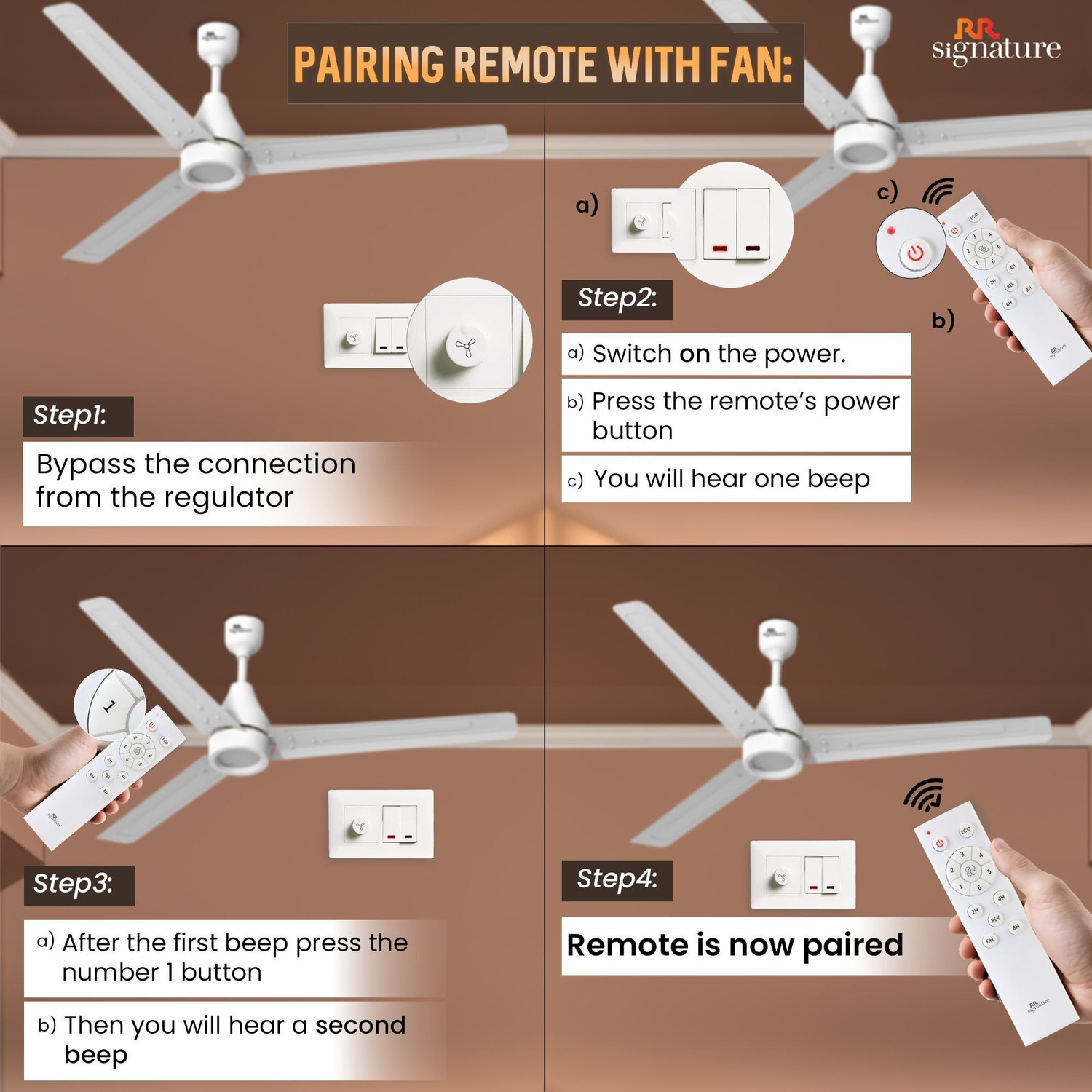 Image of RR Energy Pro Slim with 2 Year Warranty BLDC Motor 1200 mm Ceiling Fan (5 Star | White | Pack of 1)