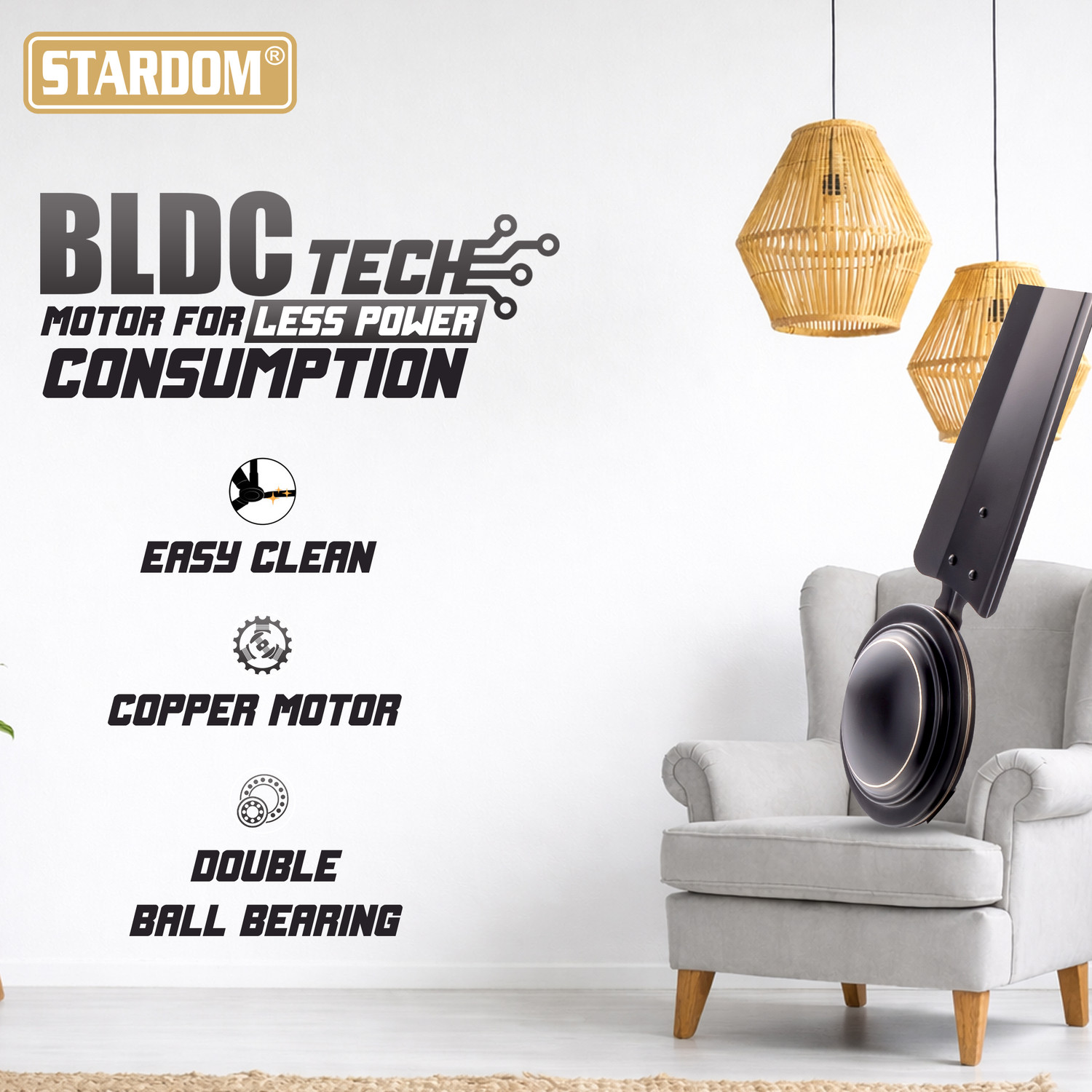 Image of Stardom RACER B1 SMOKE BROWN | BLDC Motor | Economy with 3 Year Warranty BLDC Motor with Remote 1200 mm Ceiling Fan