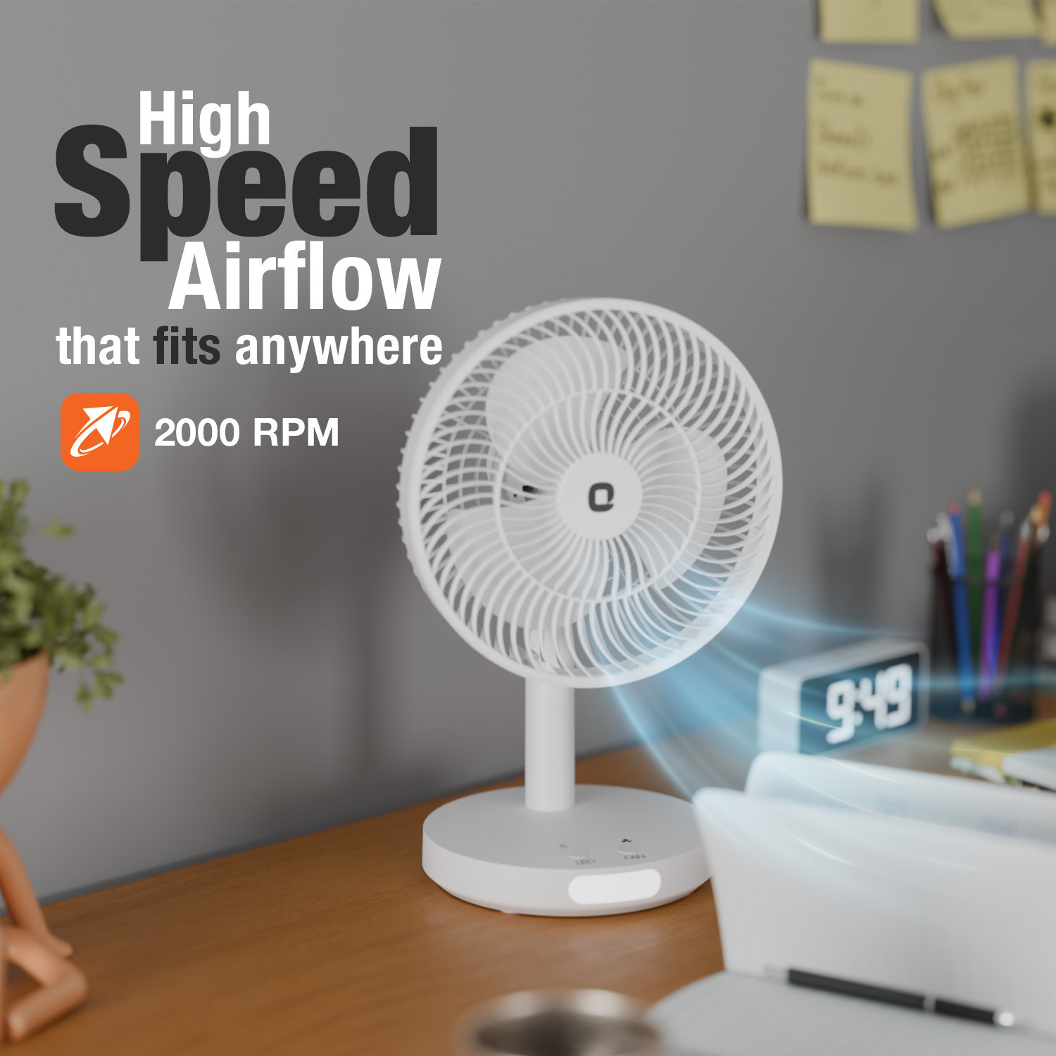 Image of Orient Electric Vento | Rechargeable Personal Fan | Quiet Operation | USB Type-C Charging with 1 Year Warranty Silent Operation 178 mm Table Fan