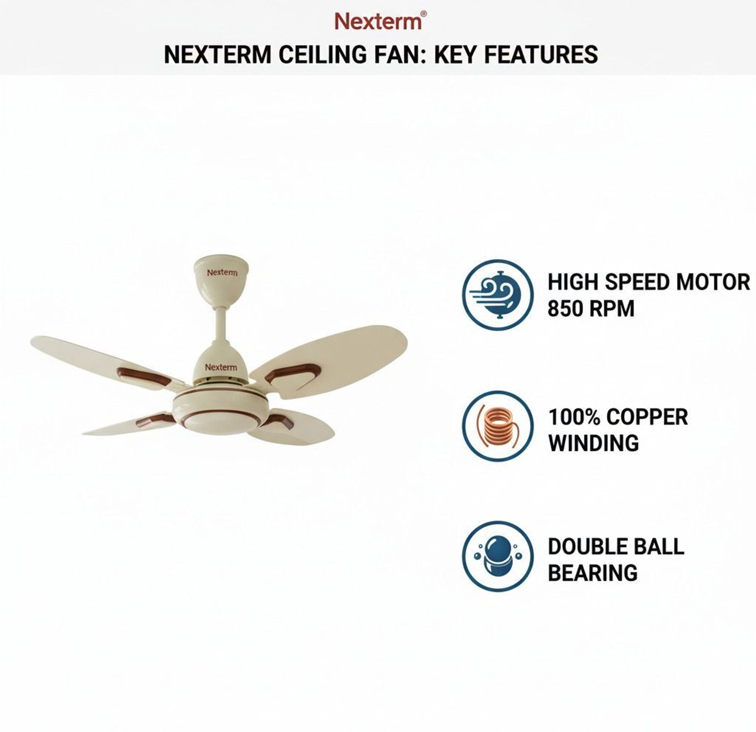 Image of Nexterm FAN Ivery Brawon-48 with 2 Year Warranty Anti Rust, High Air Delivery 600 mm Ceiling Fan