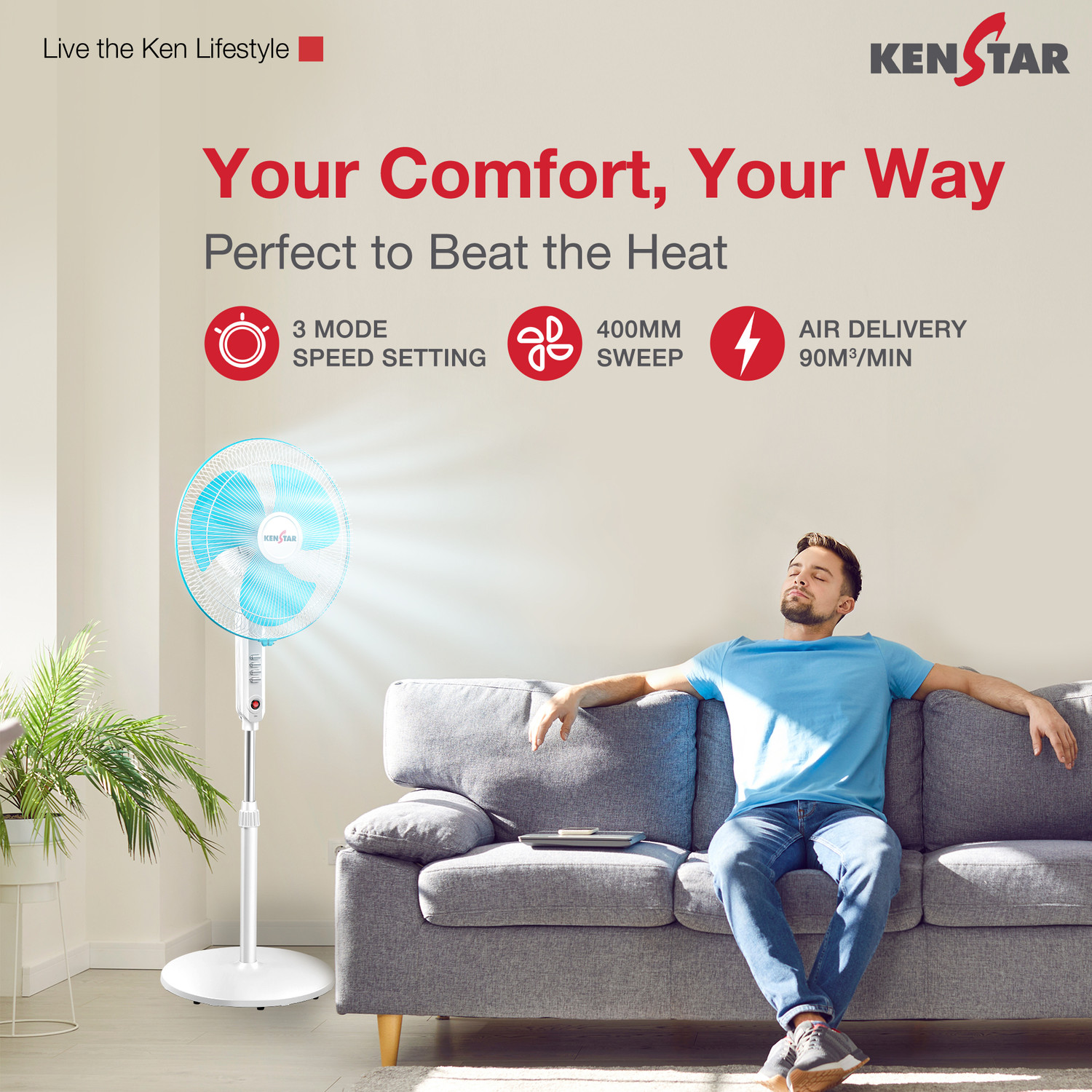 Image of Kenstar Wind Blaze Vector | Adjustable Height | High Speed with 12 Months Warranty 400 mm Pedestal Fan