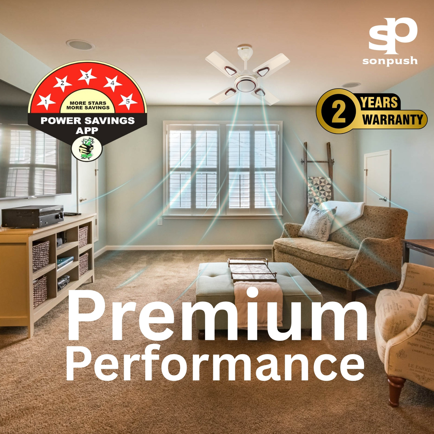Image of Sonpush Glossy002 | 4 Blade | High Speed | Decorative with 2 Year Warranty Ultra High Speed 600 mm Ceiling Fan