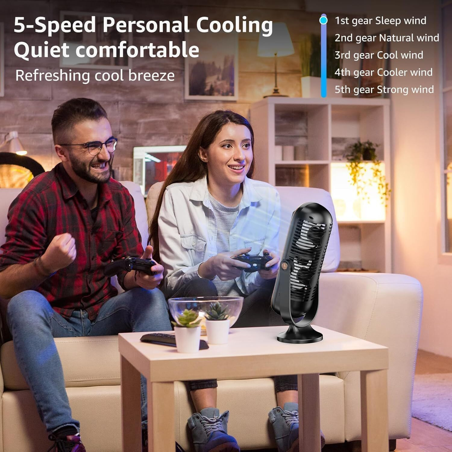 Image of Woomzy Table Fan Rechargeable Table Fan with LED Light High Speed Fan for Home Ultra High Speed 1400 mm Table Fan