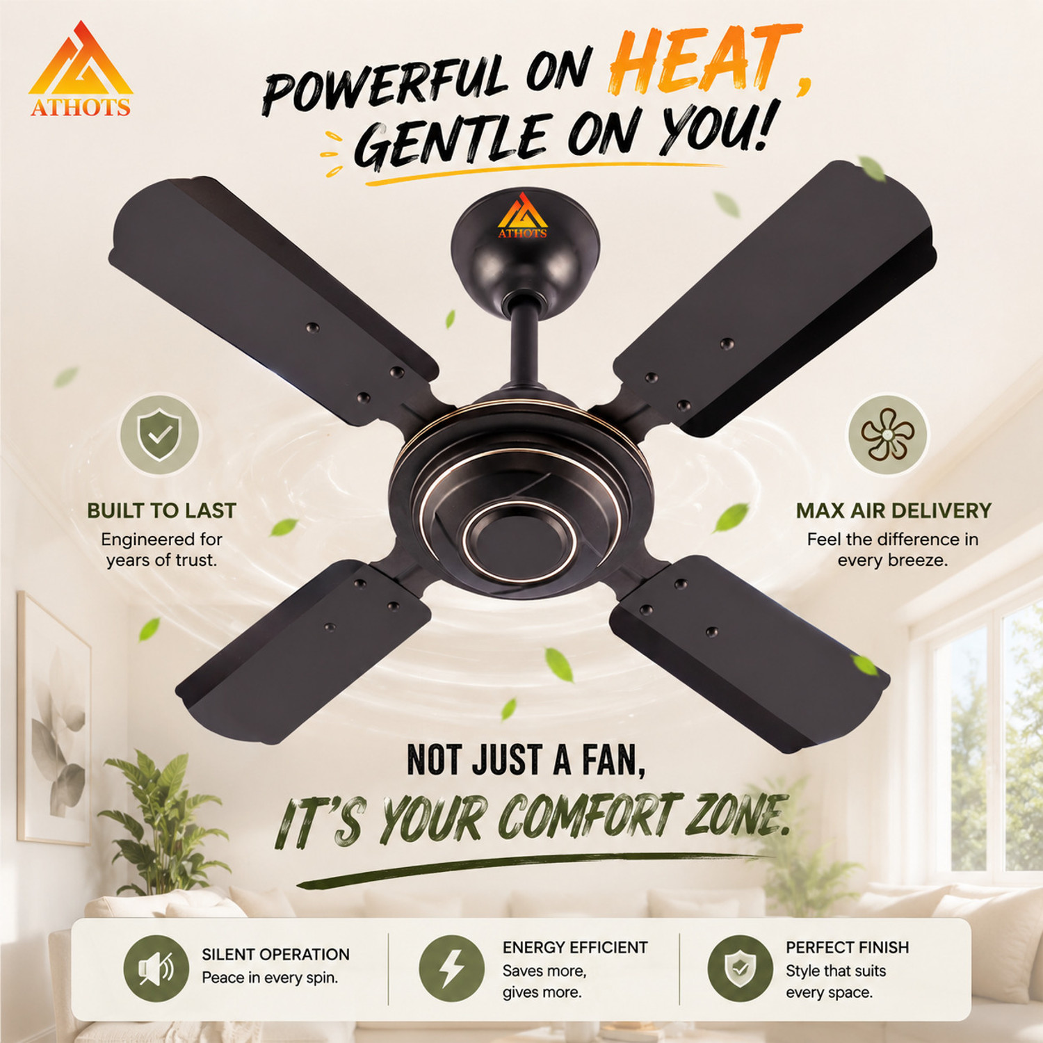 Image of Athots Momentum 24 Inch Ultra High Speed with 30 Months Warranty Energy Saving, High Air Delivery 600 mm Ceiling Fan