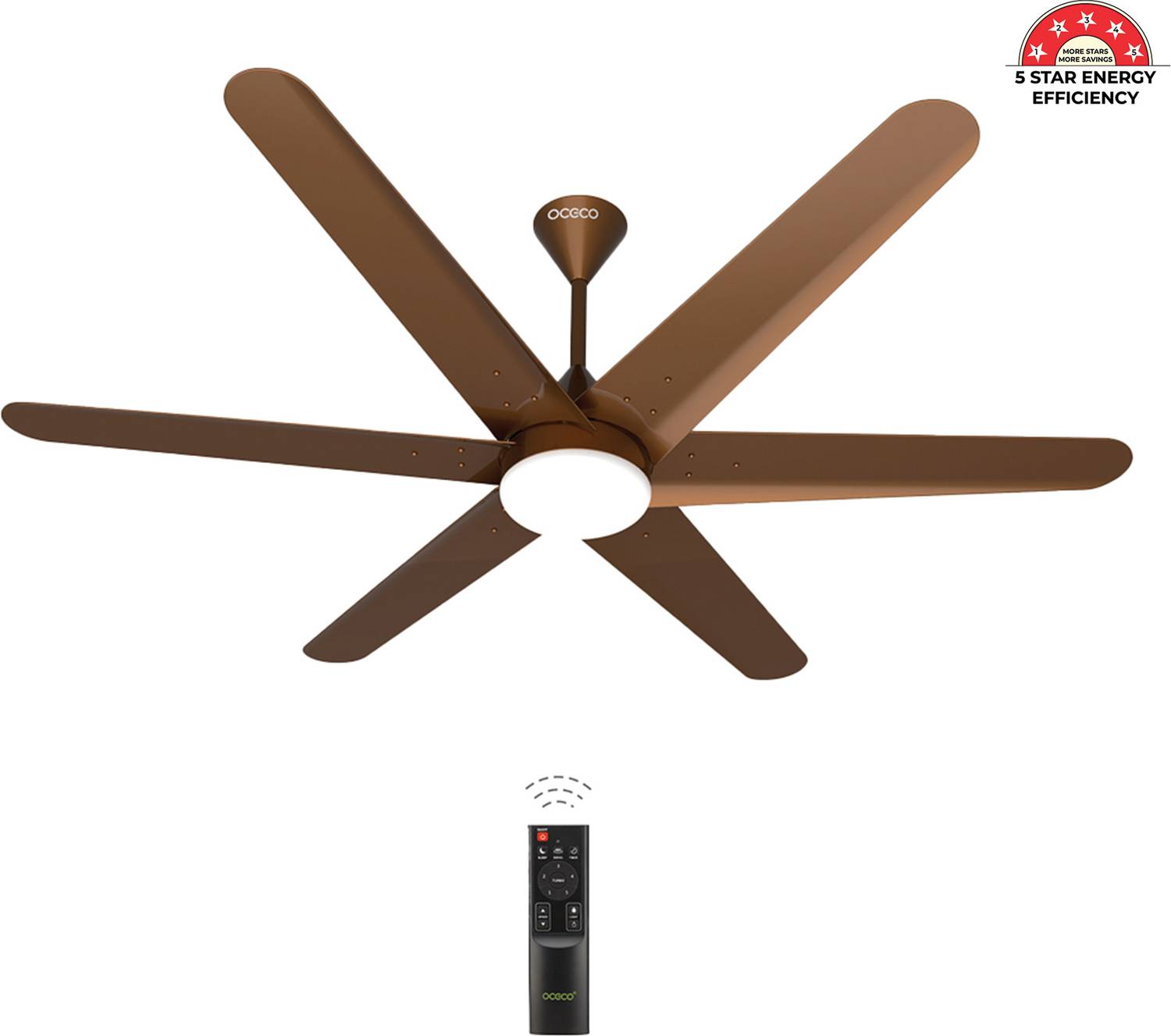 oceco Helico Golden Oak Wood with 3 Year Warranty BLDC Motor with Remote 1200 mm Ceiling Fan