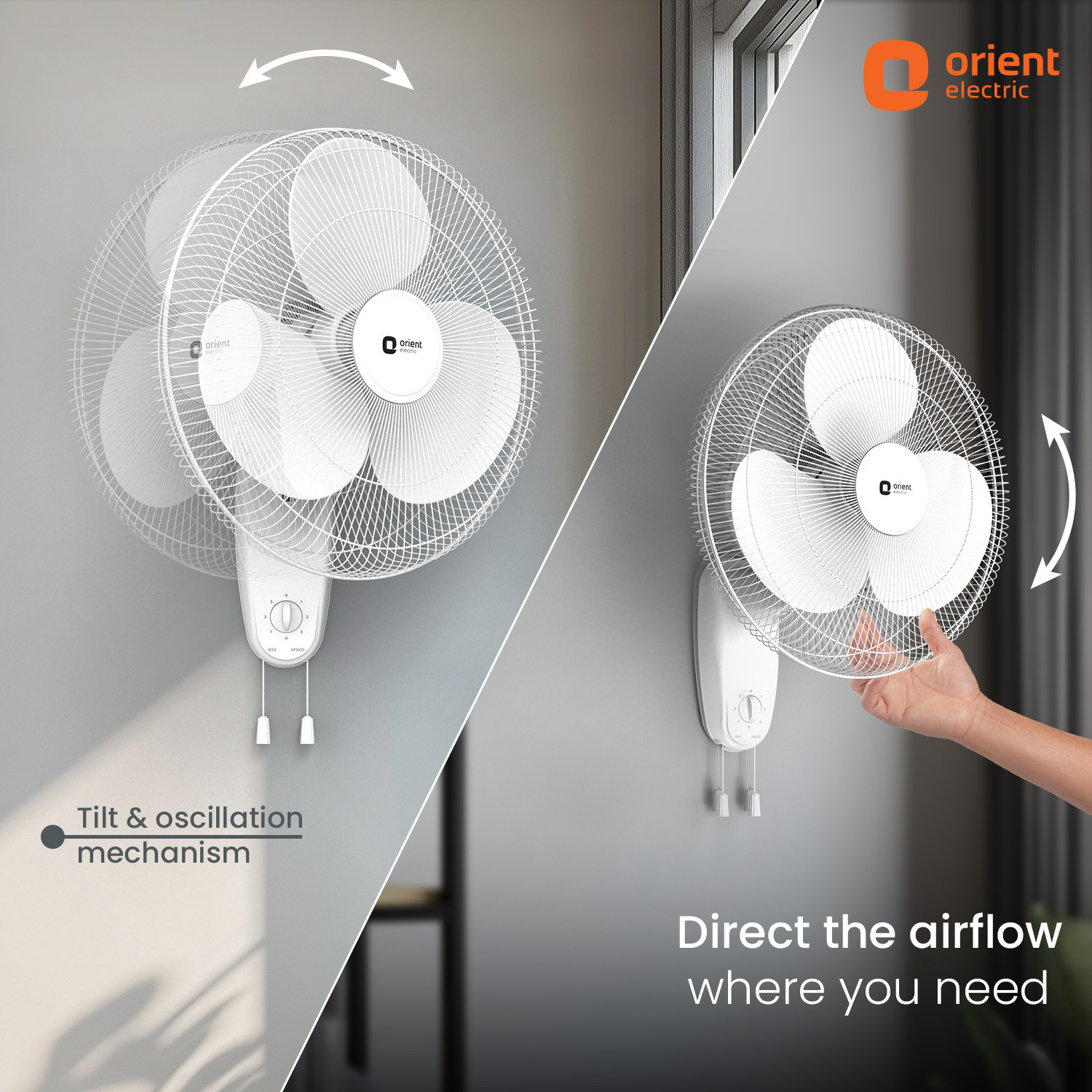 Image of Orient Electric Wall 91 |COP-TER Technology | 100% Copper Motor| Superior Air Delivery | 3 Speed with 2 Year Warranty 400 mm Wall Fan