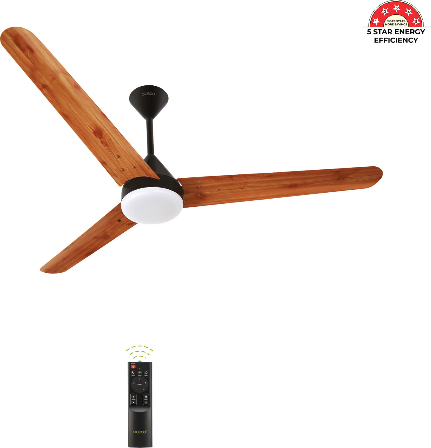 Image of oceco Fansio Light Wooden with 3 Year Warranty BLDC Motor with Remote 1200 mm Ceiling Fan