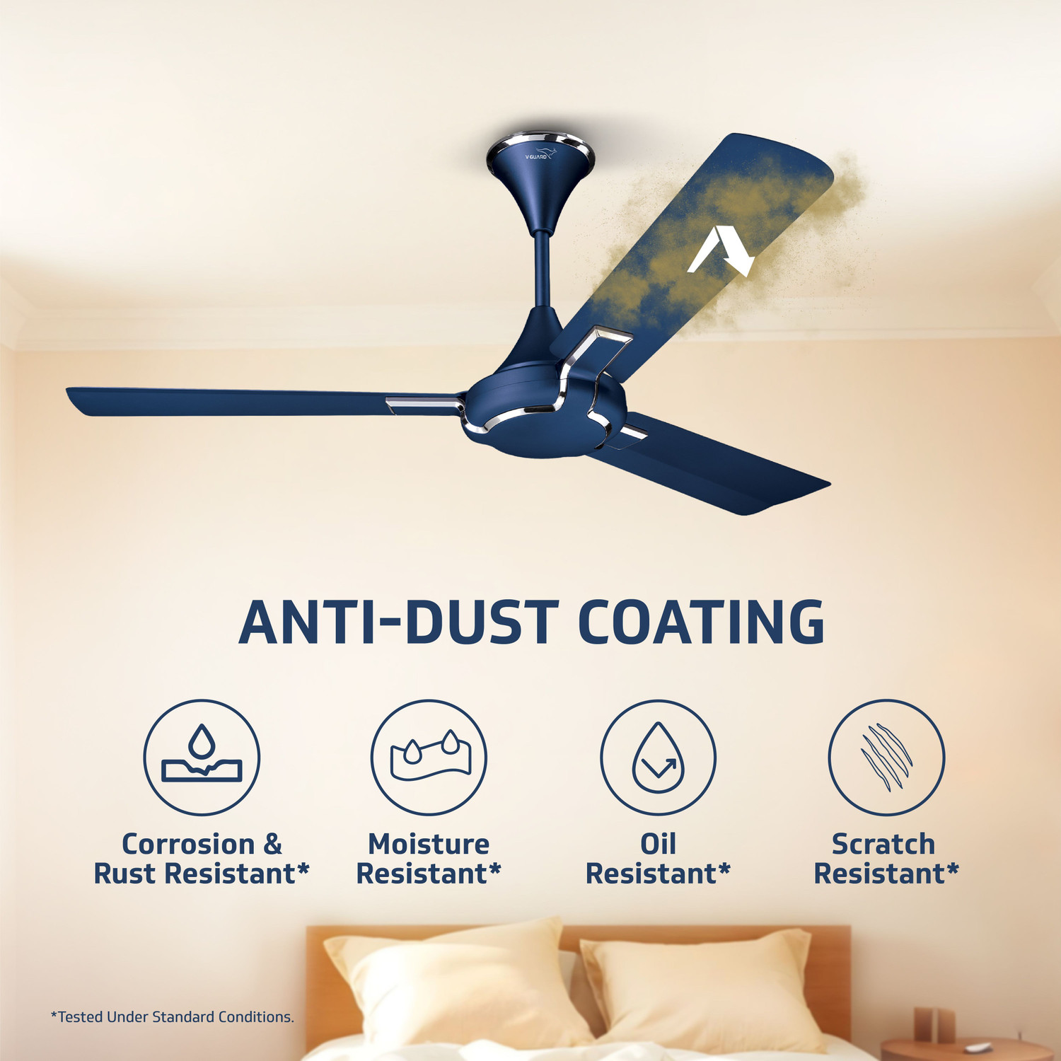 Image of V-Guard Exado Pro BS (Riband Blue Matte) | Energy Saving | Anti Dust | High Speed with 30 Months Warranty Anti Dust 1200 mm Ceiling Fan