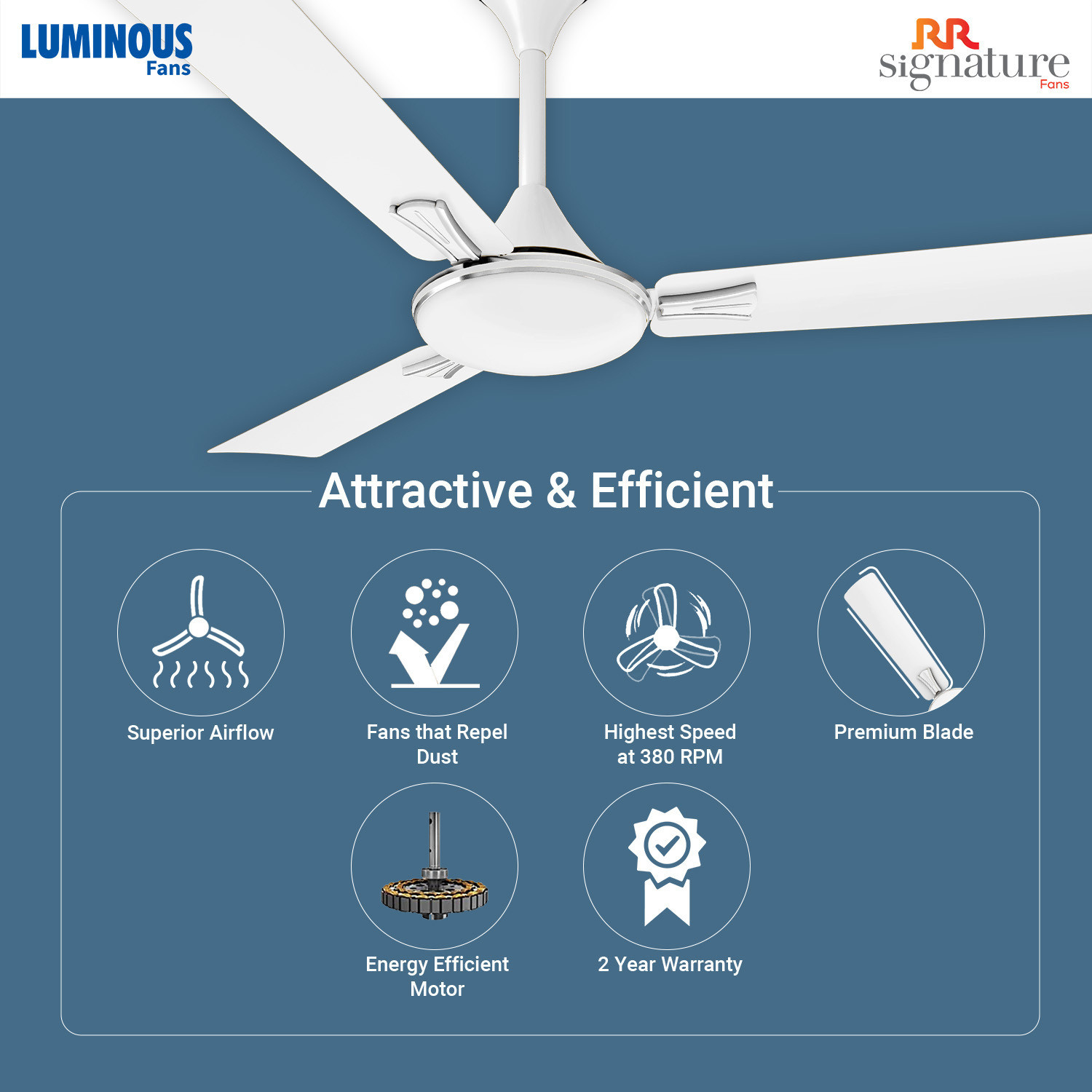 Image of RR Audie 2 Star Energy Efficient 50-Watt High-Speed For Home and Office with 2 Year Warranty Anti Dust 1200 mm Ceiling Fan