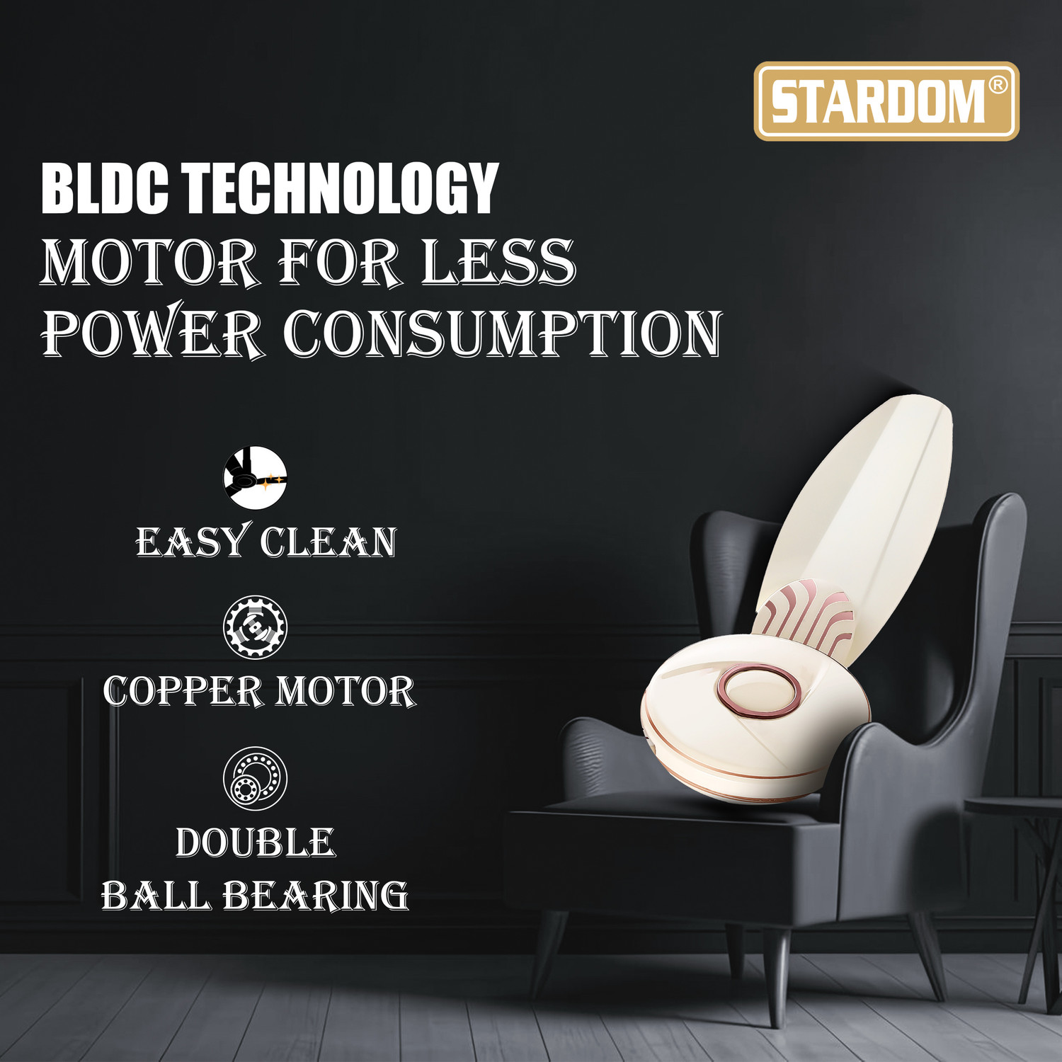 Image of Stardom RACER IVORY 1200 MM BLDC with 3 Year Warranty BLDC Motor with Remote 1200 mm Ceiling Fan