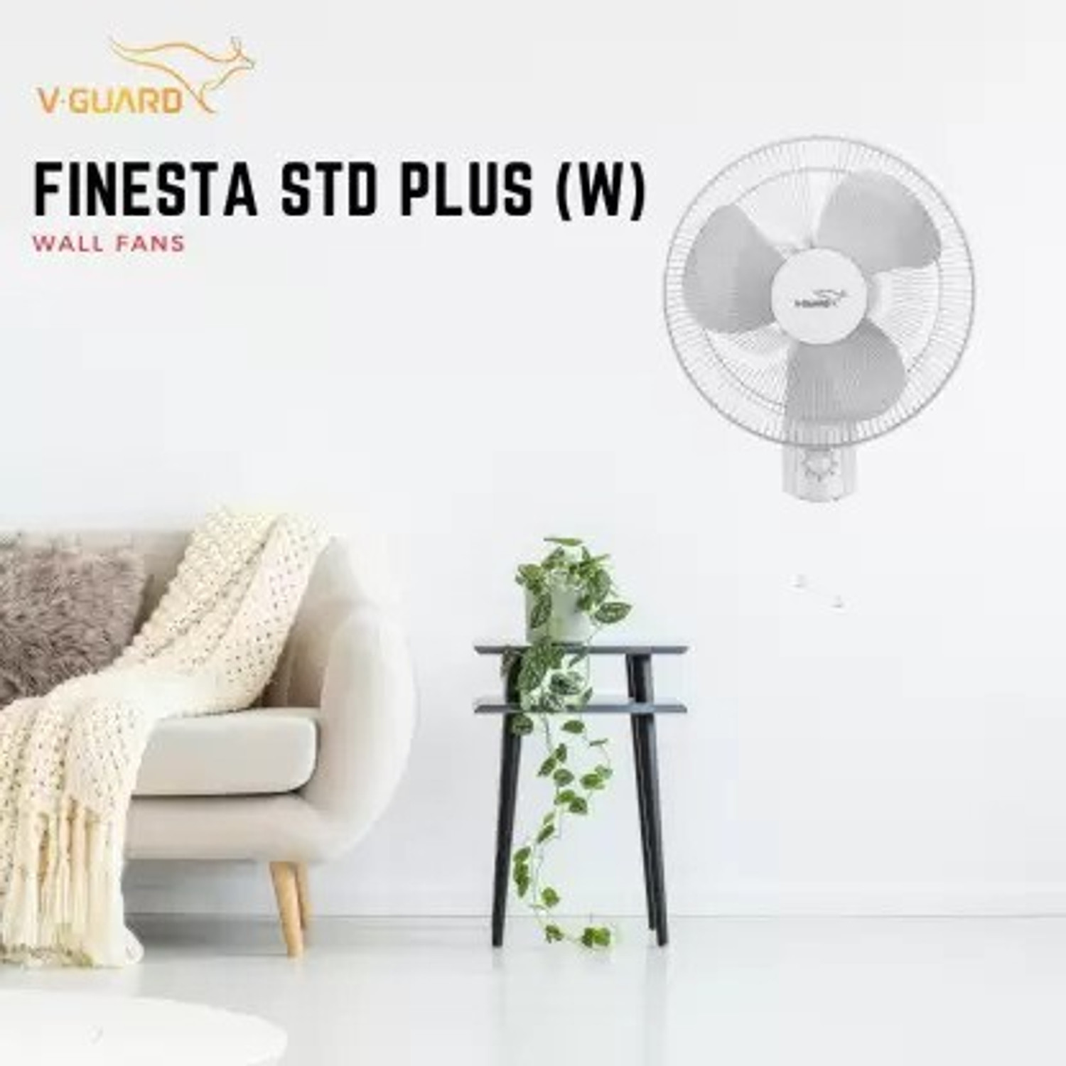 Image of V-Guard Finesta STD Plus (W) with 2 Year Warranty Silent Operation 400 mm Wall Fan