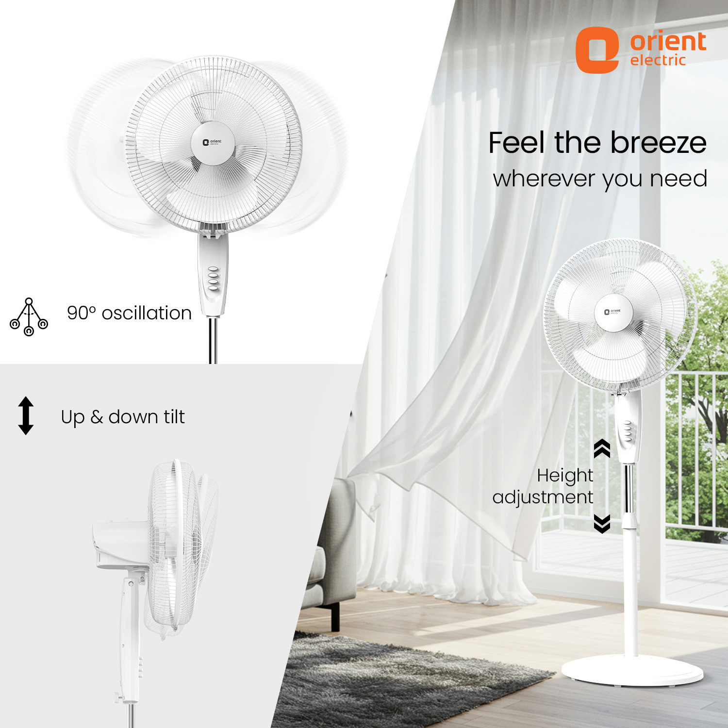 Image of Orient Electric Stand 87 |100% Copper Motor|Superior Air Delivery |Adjustable Height |3 Speed with 2 Year Warranty Ultra High Speed 400 mm Pedestal Fan