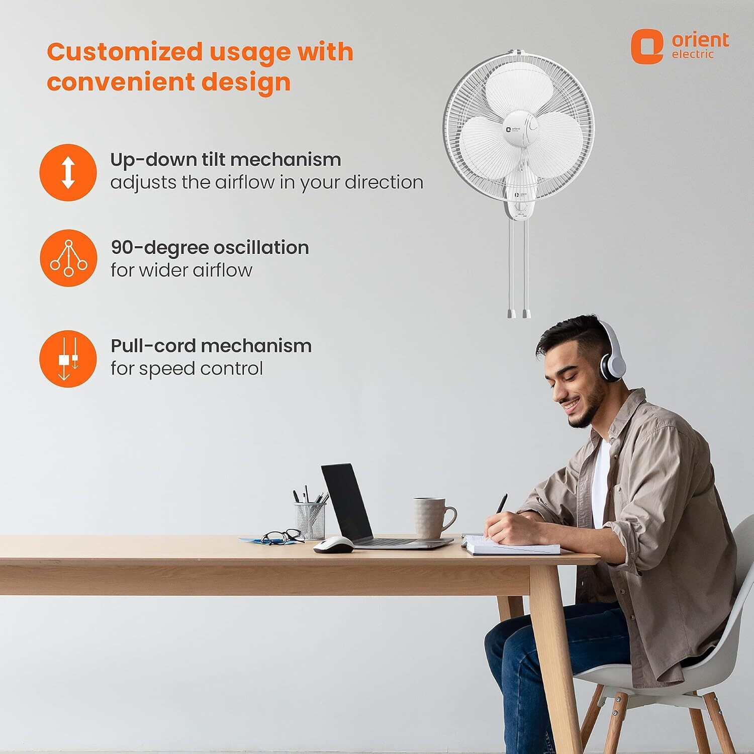 Image of Orient Electric 400MM WALL 44 FAN NORMAL SPEED WALL MOUNT FAN (NOISE LESS) with 2 Year Warranty Energy Saving 400 mm Wall Fan