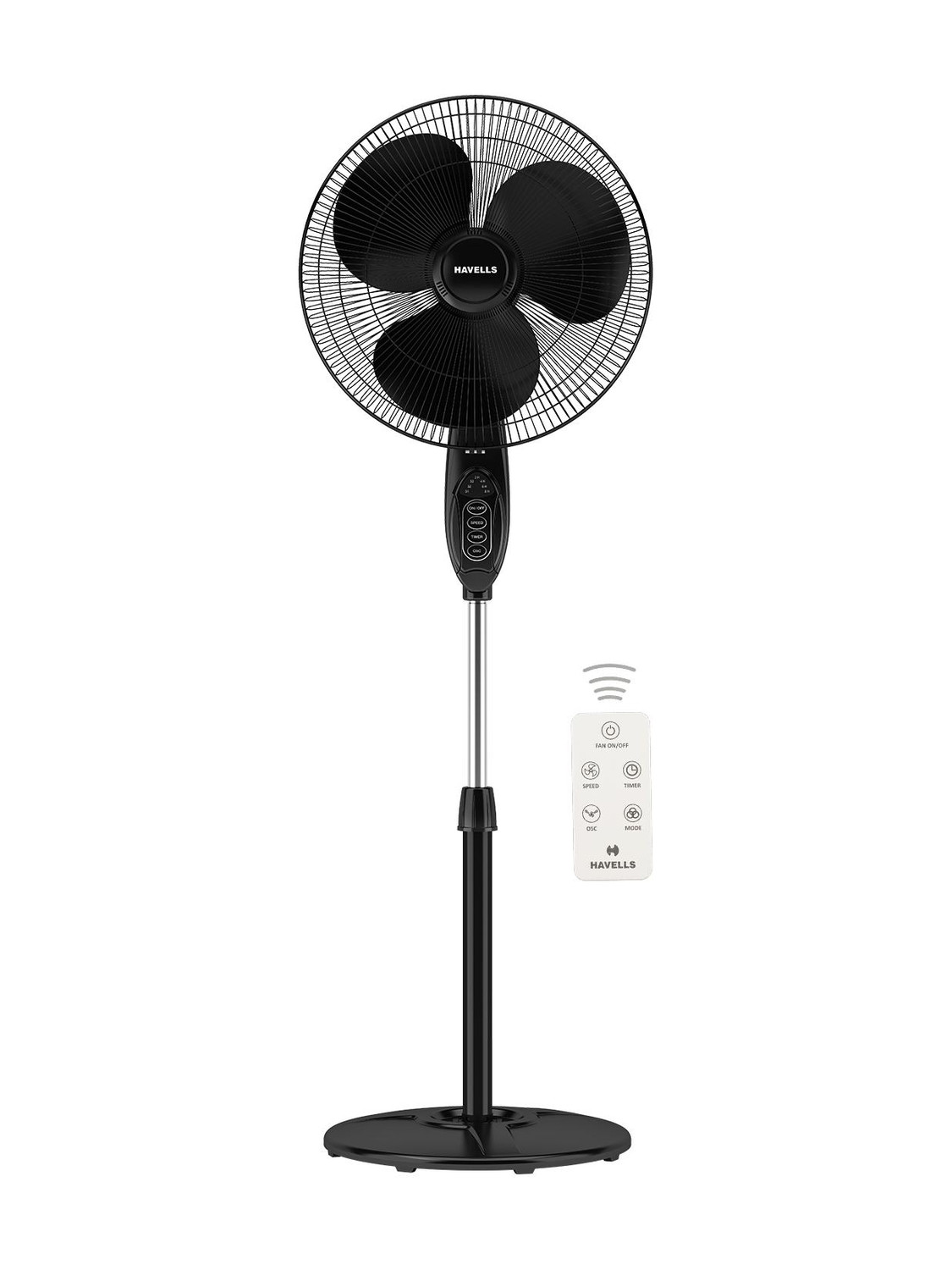 Image of HAVELLS Gatik Pro 400mm BLDC Pedestal Fan| 120 Ribs Guard for Safety| Smooth Oscillation with 2 Year Warranty BLDC Motor with Remote 400 mm Pedestal Fan (5 Star | Black | Pack of 1)