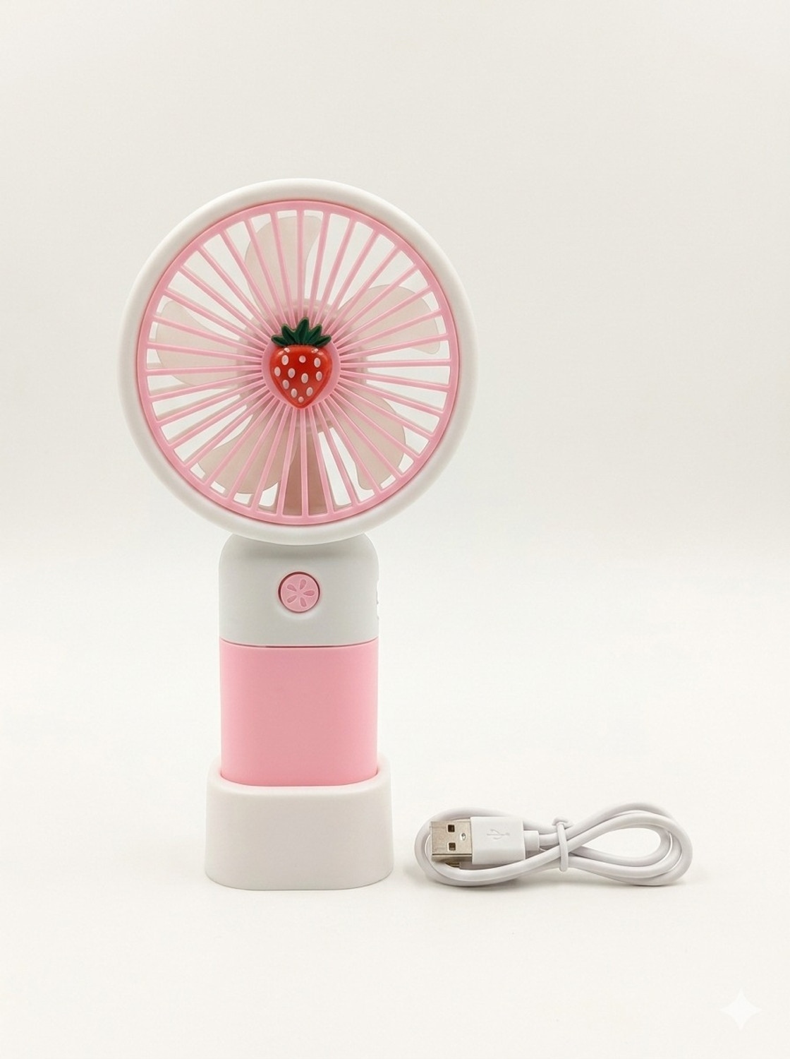 Image of jp enterprise Strawberry Mini Handheld Fan USB Rechargeable Pink Portable 70 mm Table Fan