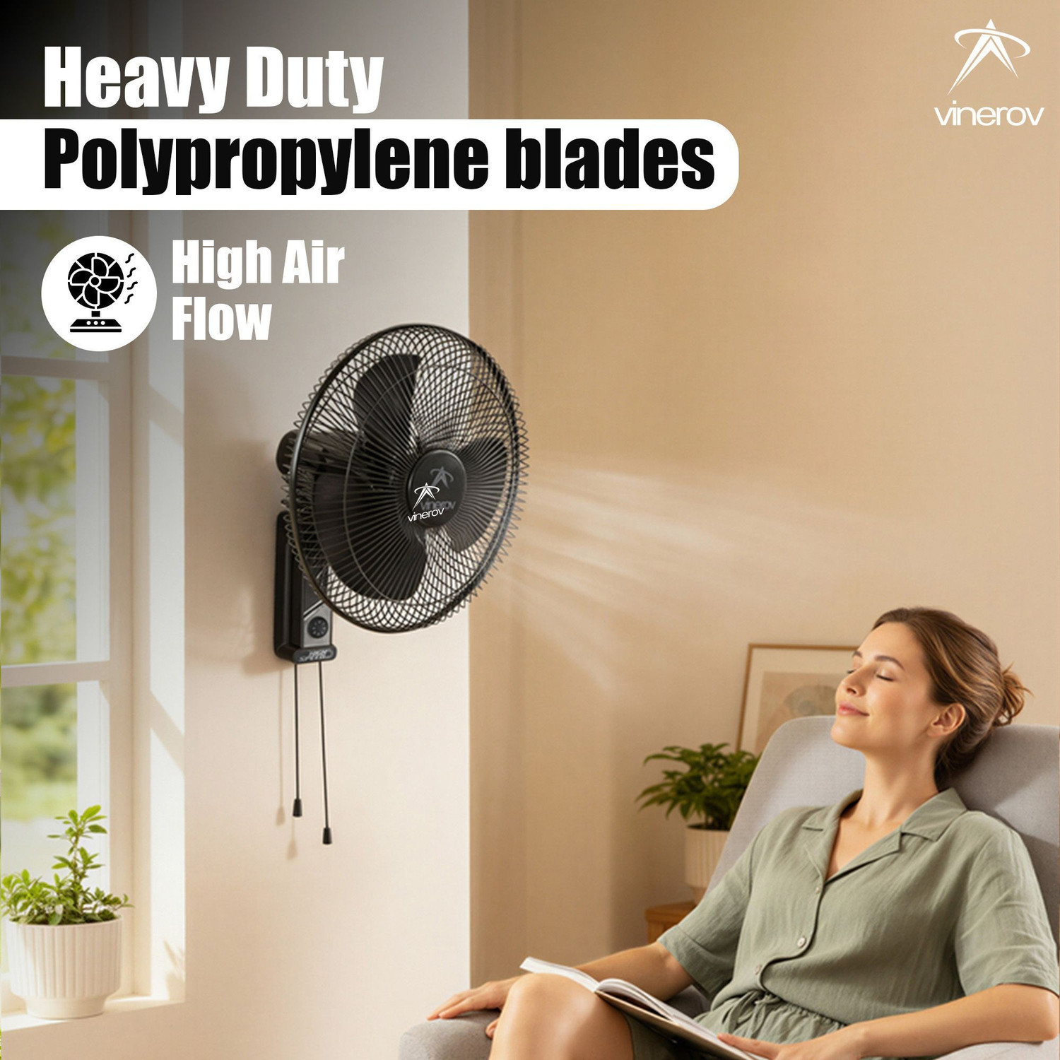 Image of Vinerov Turbo 16 inch HS | 2000+ RPM| 90 Oscillation | Double Rope | Home, Office & Outdoor with 1 Year Warranty Ultra High Speed 400 mm Wall Fan