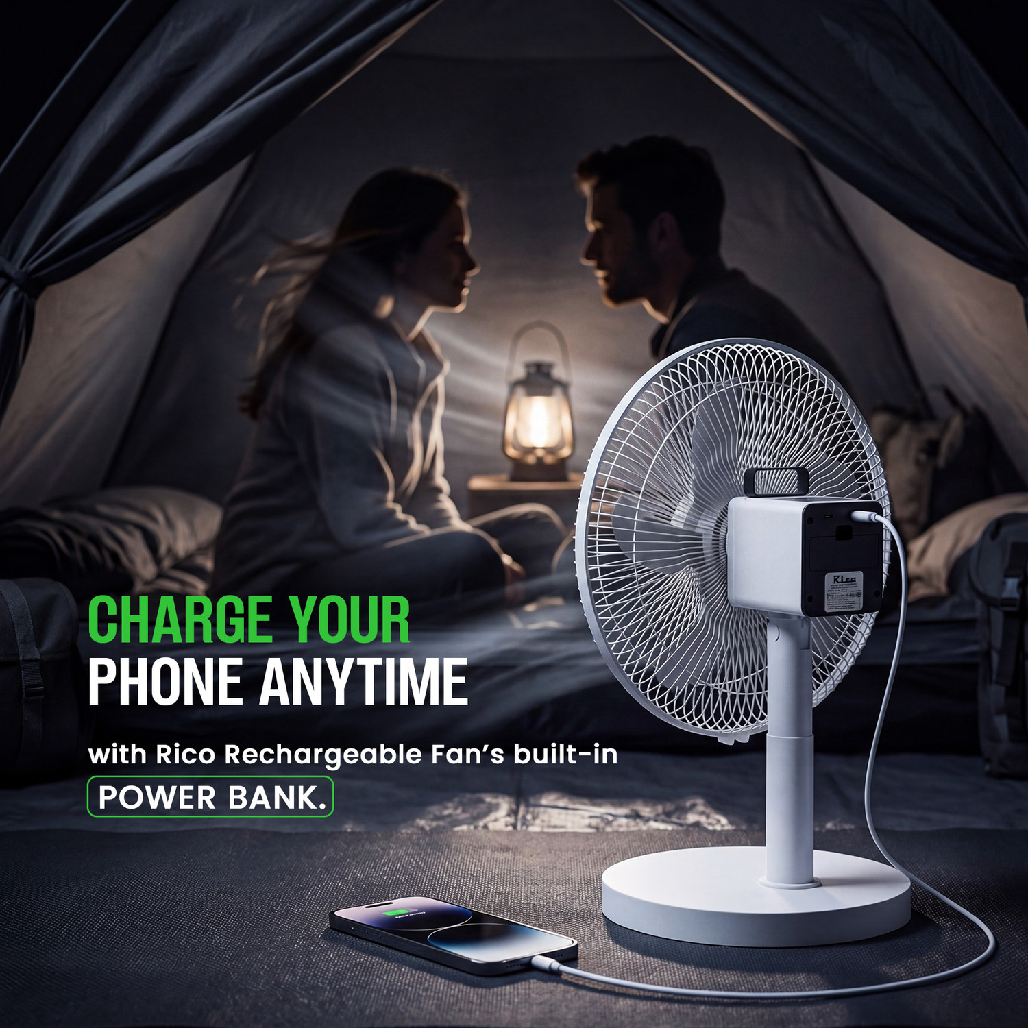 Image of Rico 12 inch Rechargeable Fan | Type-C Charging | BLDC Motor with 3-Speed Setting with 1 Year Warranty Silent Operation, BLDC Motor 305 mm Table Fan