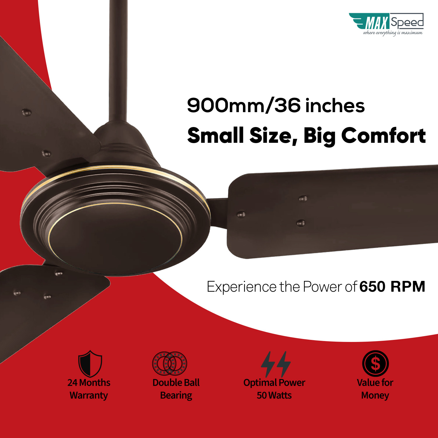 Image of Max Speed Classic | Ceiling Fan | for Small Room, Kitchen and Pooja Room with 12 Months Warranty Ultra High Speed 900 mm Ceiling Fan