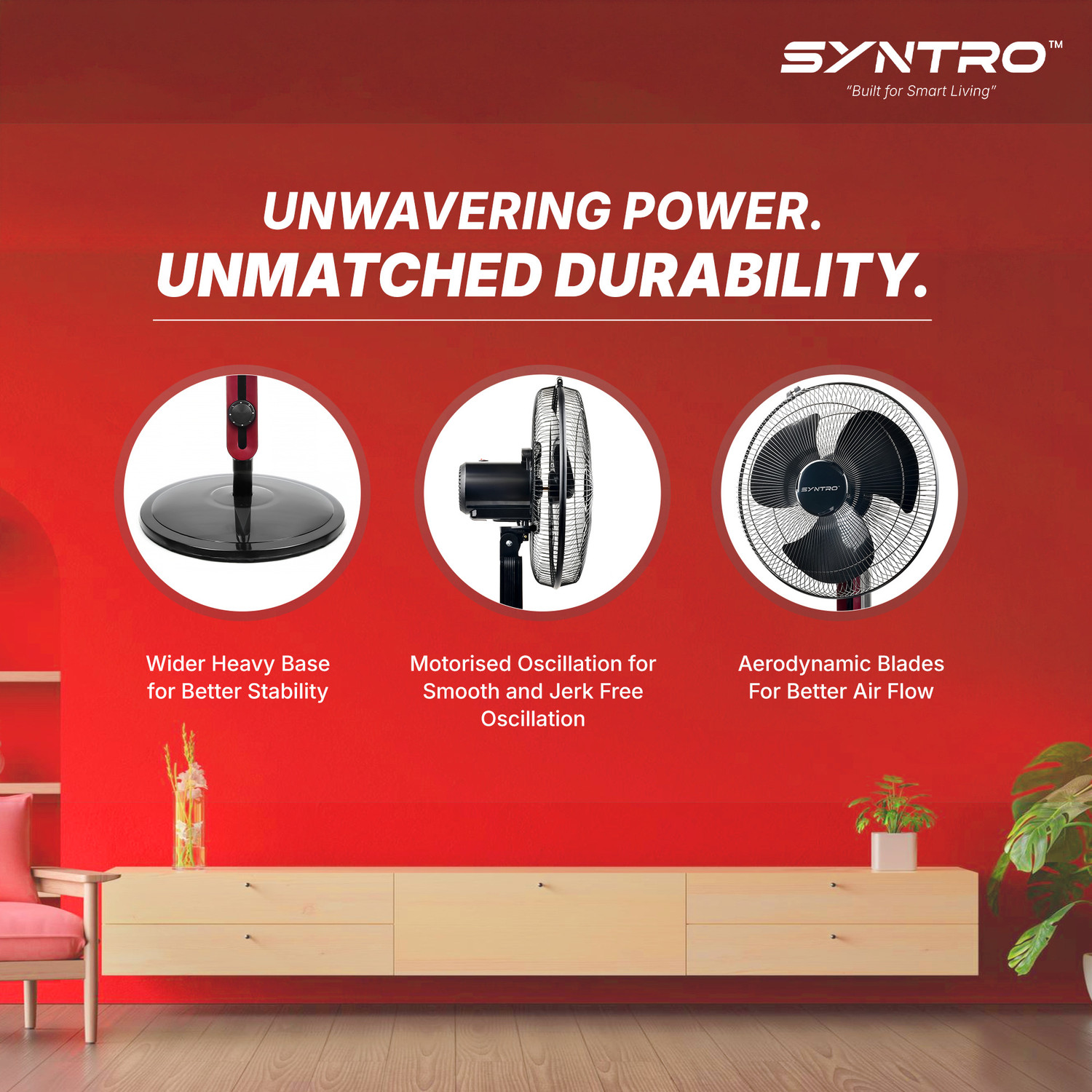 Image of Syntro Aero Max | Copper Motor | Adjustable Height | High Speed with 1 Year Warranty 400 mm Pedestal Fan