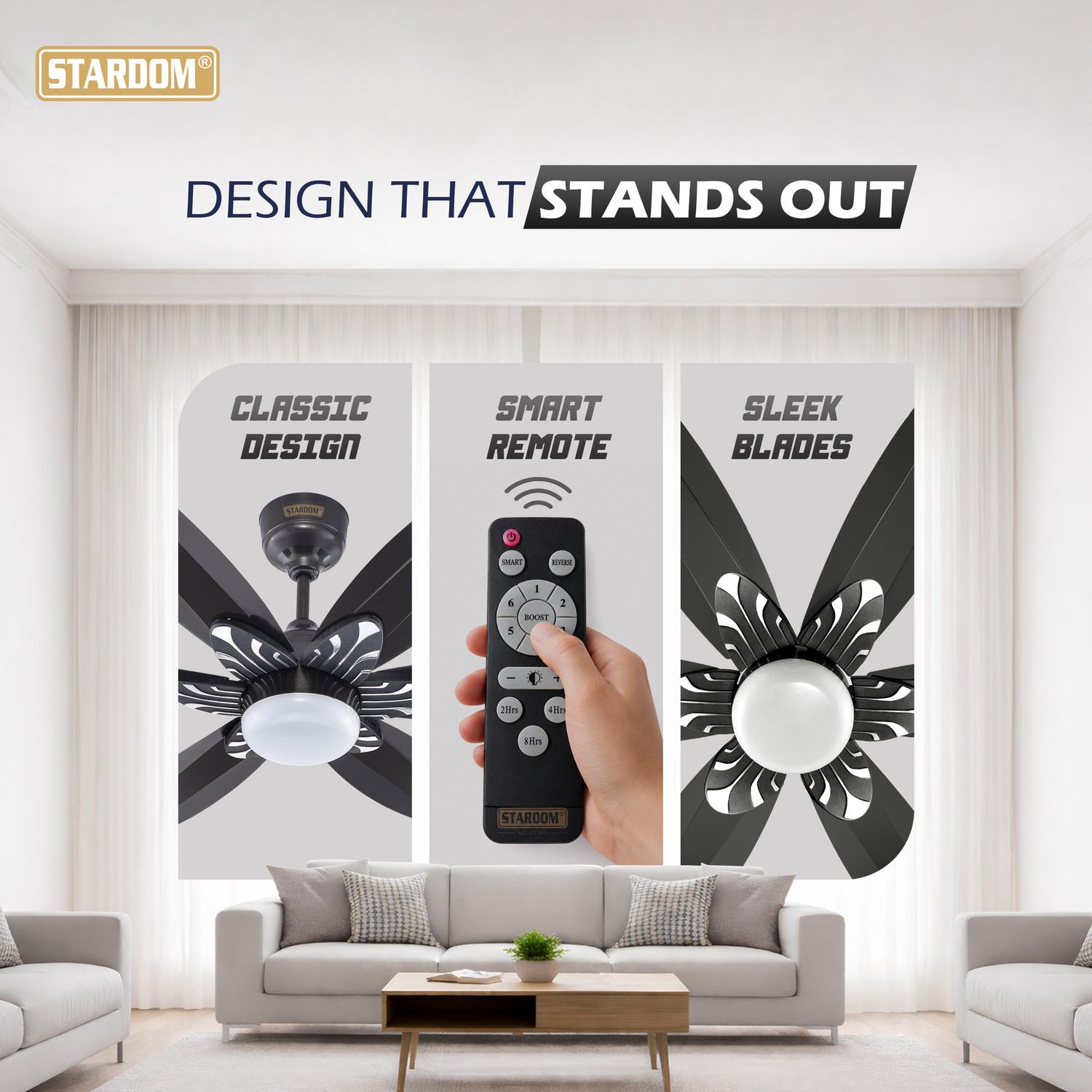 Image of Stardom HEXA PRIME WITH LED LIGHT with 60 Months Warranty Anti Dust, BLDC Motor, BLDC Motor with Remote, High Air Delivery 1200 mm Ceiling Fan