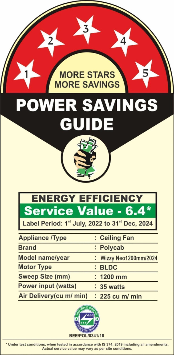 Image of Polycab Wizzy Neo100% CopperHigh Air Delivery with 4 Year Warranty BLDC Motor with Remote 1200 mm Ceiling Fan (5 Star | White Rose Gold | Pack of 1)