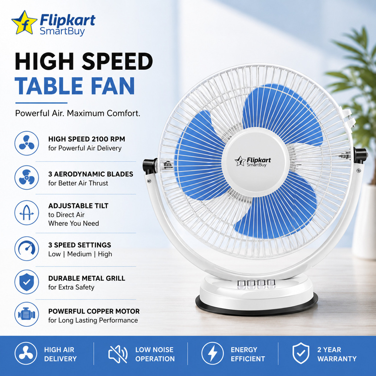 Image of Flipkart SmartBuy Atomic300 with 2 Year Warranty High Air Delivery, Ultra High Speed 300 mm Table Fan