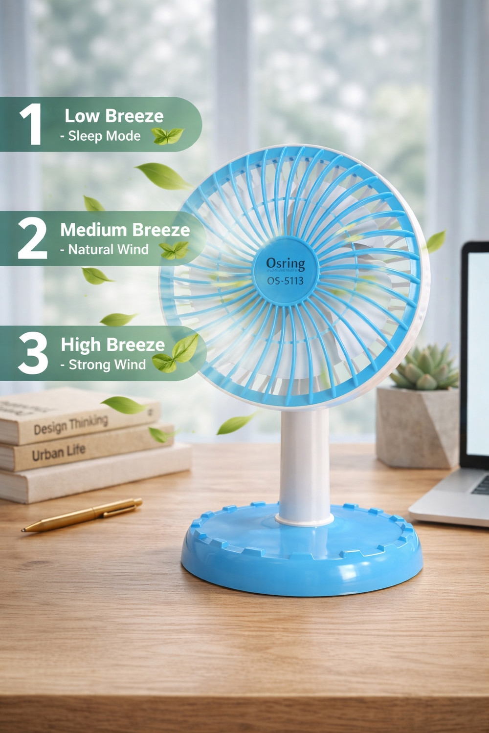 Image of URBAN ZONE ENTERPRISES Osring OS-5113F | Rechargeable | Silent Operation Silent Operation 120 mm Table Fan