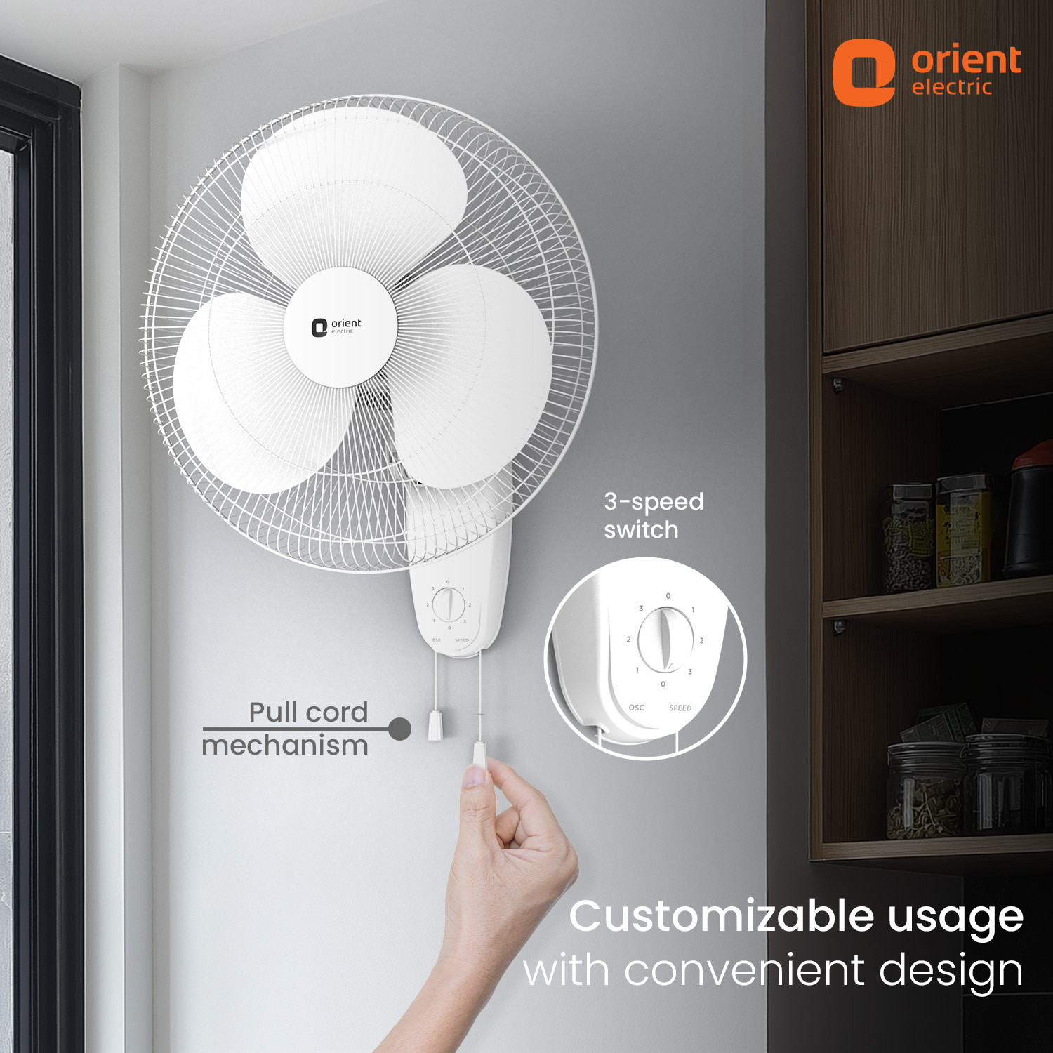Image of Orient Electric Wall 91 |COP-TER Technology | 100% Copper Motor| Superior Air Delivery | 3 Speed with 2 Year Warranty 400 mm Wall Fan