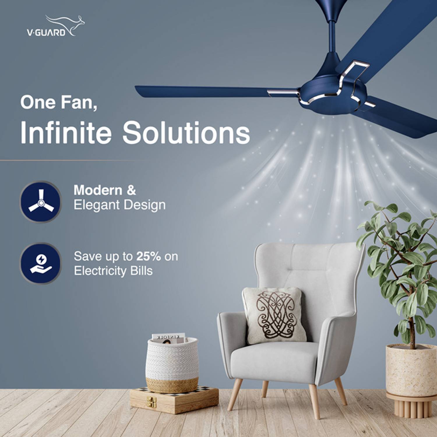 V-Guard GLADO PRIME VX 1200 mm Ceiling Fan - Image 3