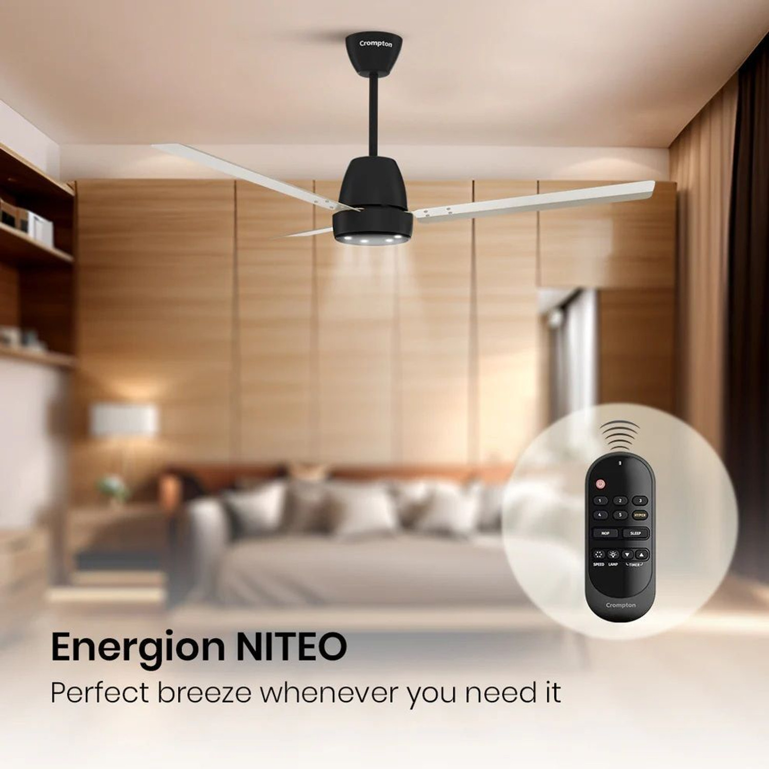 Image of Crompton Energion Niteo with 4 Year Warranty 1200 mm Ceiling Fan (5 Star | Ivory Black | Pack of 1)