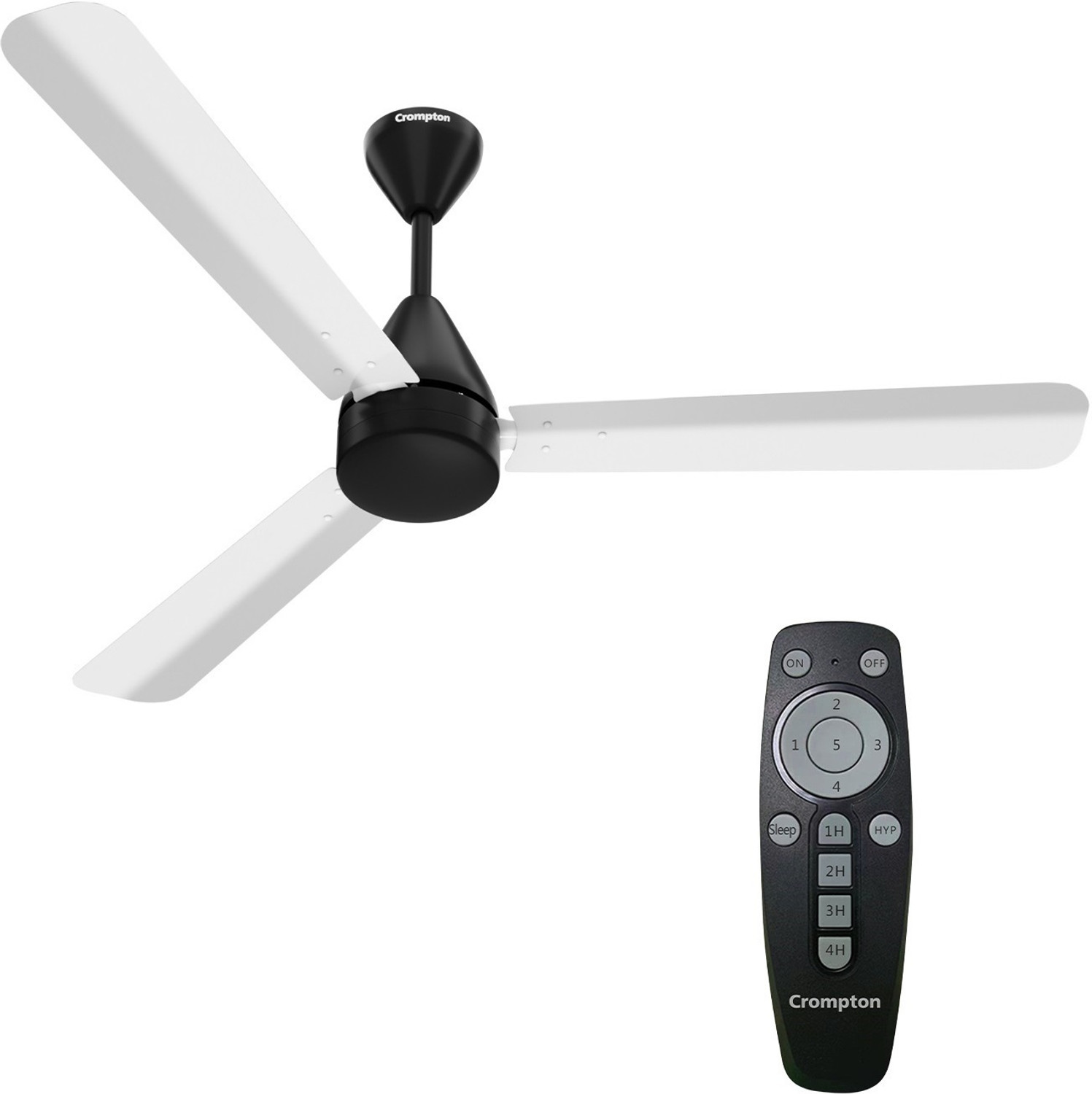Image of Crompton Energion Hyperjet | BLDC Technology | Remote Control with 2 Year Warranty Energy Saving, BLDC Motor with Remote, High Air Delivery, Silent Operation 1200 mm Ceiling Fan (5 Star | White Black | Pack of 1)