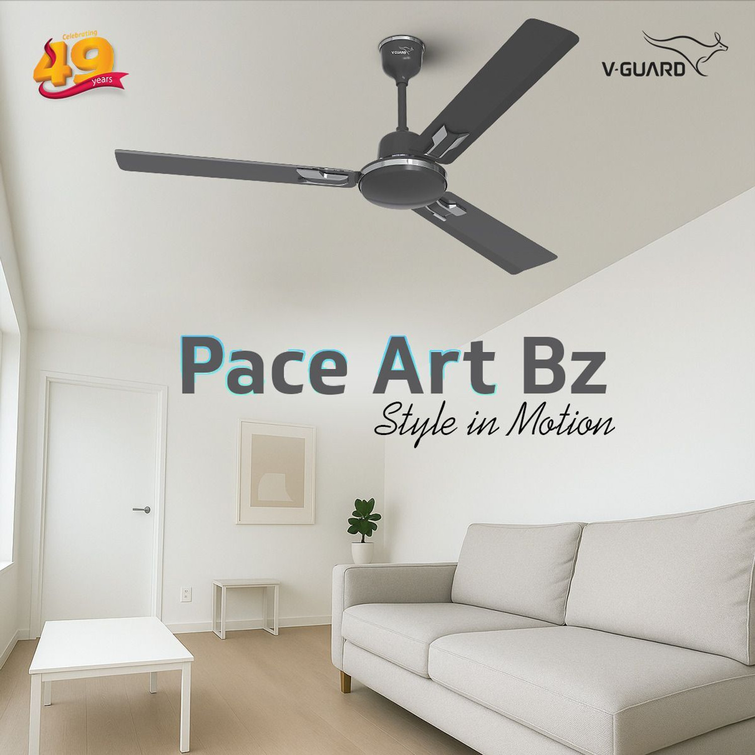 Image of V-Guard Pace Art Bz (Midnight Black) | Energy Saving | Decorative with 2 Year Warranty Energy Saving 1200 mm Ceiling Fan