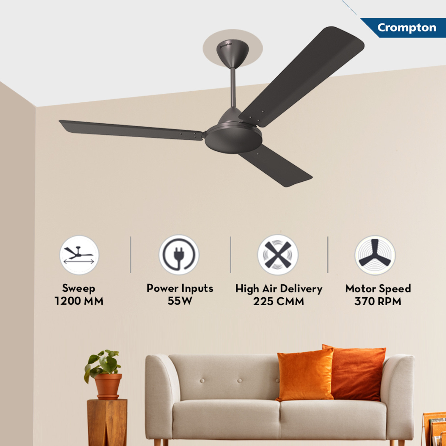 Image of Crompton CFHSJURPM48AMBAD1S with 2 Year Warranty 1200 mm Ceiling Fan