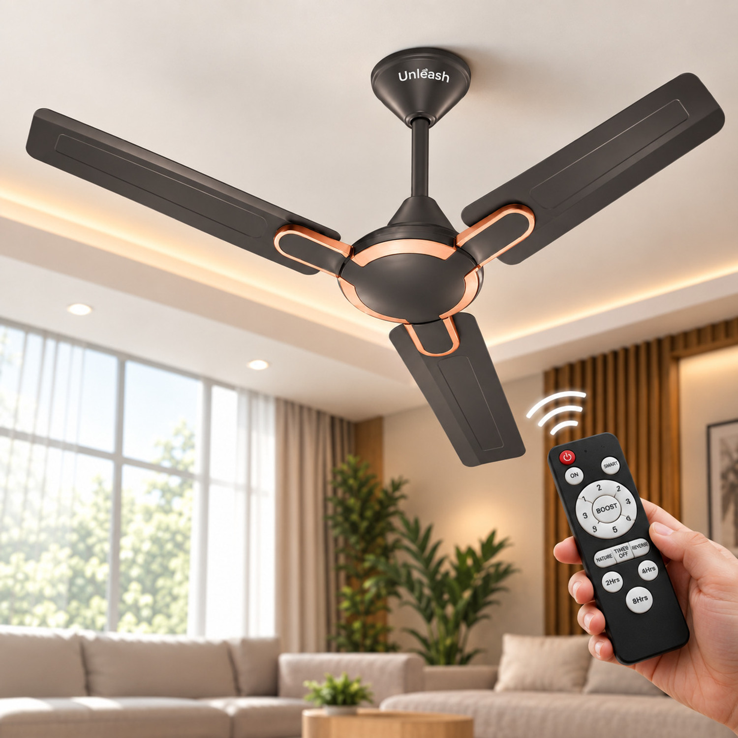 Image of unleash Helm 1200 mm BLDC Ceiling Fan 5 Star with Remote Control High Speed Ceiling Fan with 3 Year Warranty BLDC Motor with Remote, Energy Saving, High Air Delivery, Silent Operation 1200 mm Ceiling Fan