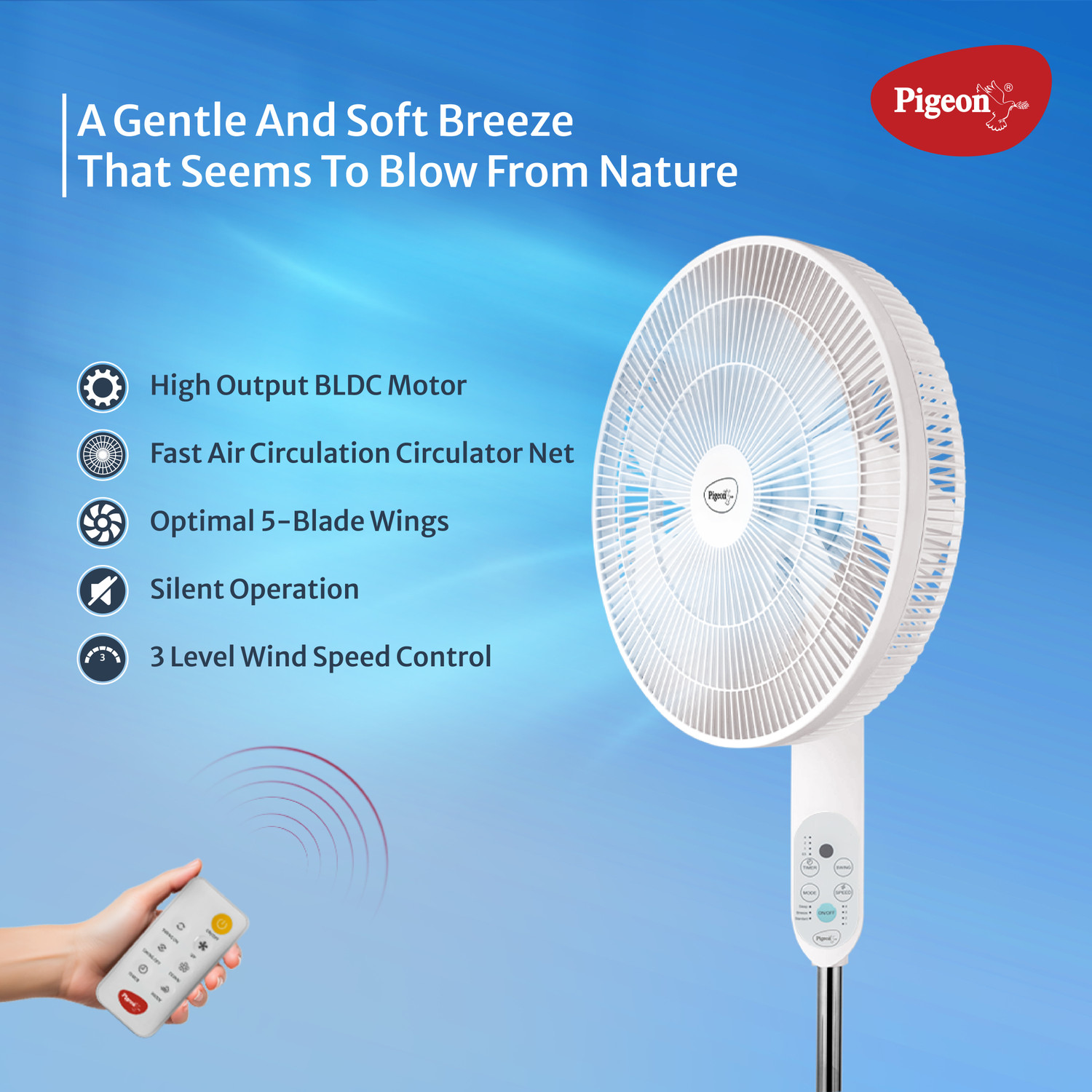 Image of Pigeon BLDC Pedestal fan with 2 Year Warranty 400 mm Pedestal Fan