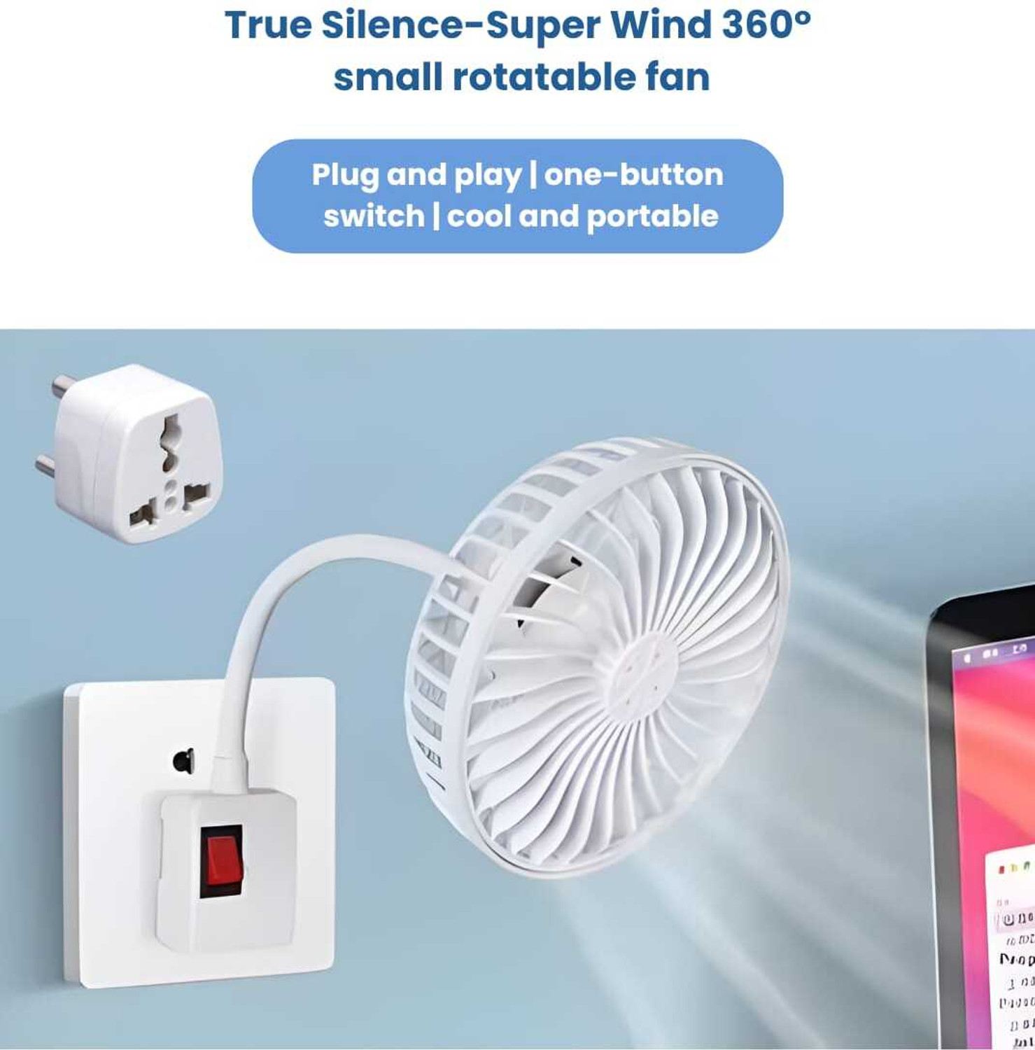 Image of omnex Mini Compact 5-Inch Fan with On /Off Switch and 360 degree Adjustable Hose Pipe High Air Delivery Wall Fan