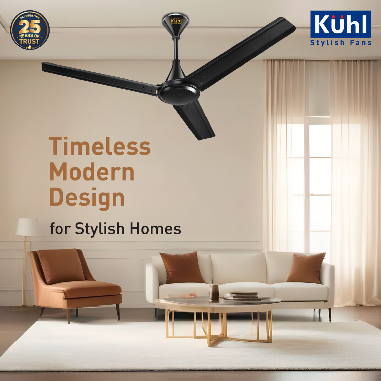 Image of KUHL Fest B1 Power Saving BLDC Ceiling Fan |28W|365 RPM | Remote & Regulator Operated BLDC Motor with Remote 1200 mm Ceiling Fan (5 Star | Black | Pack of 1)