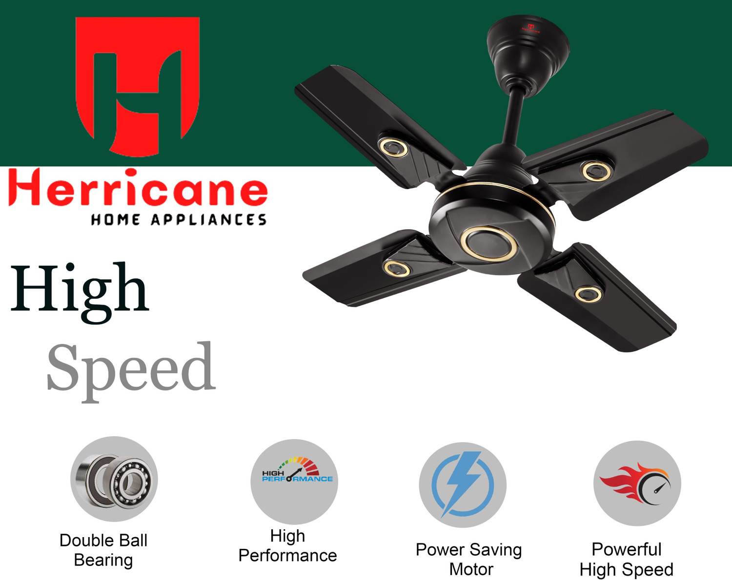 Image of Herrricane Indo-Ring-23-SB | 4 Blade | Anti Dust | Silent Operation | High Speed | Economy with 24 Months Warranty Ultra High Speed 600 mm Ceiling Fan