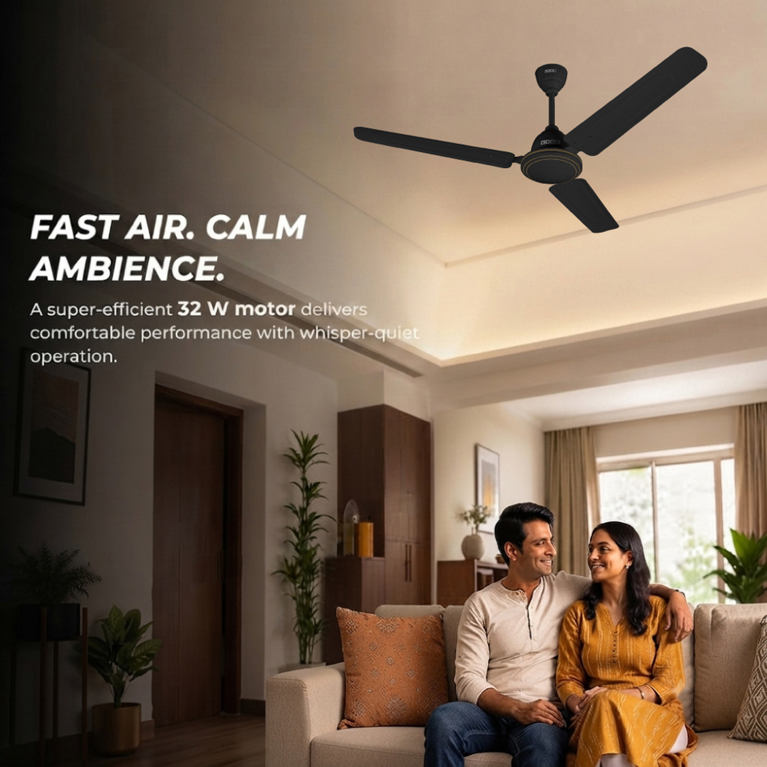 Image of USHA CF TECHNOAIR R 1200MM BLK 5ST BLDC E ISI with 36 Months Warranty BLDC Motor with Remote 1200 mm Ceiling Fan (5 Star | Black | Pack of 1)