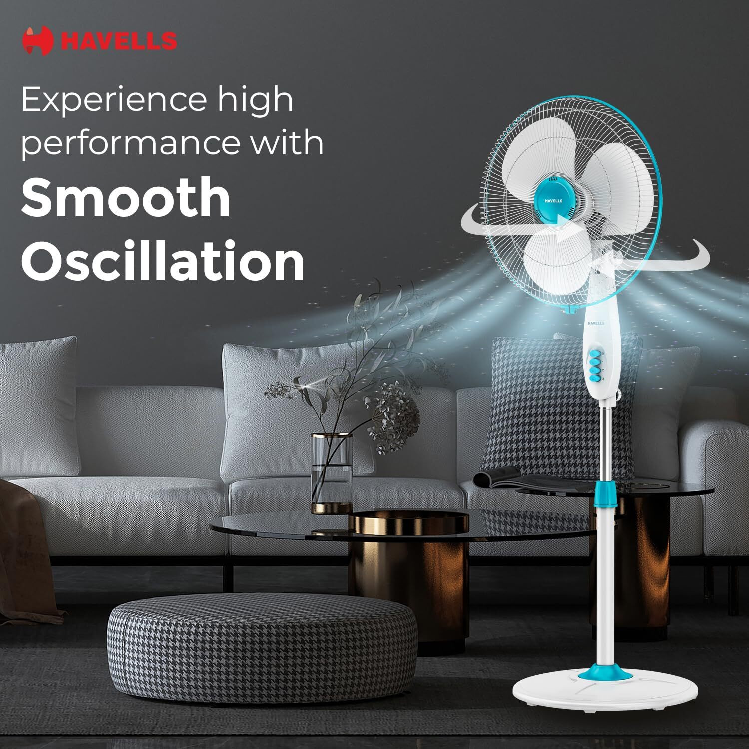 Image of HAVELLS Gatik Pro | Pedestal Fan | 400 mm | 1350 RPM with 2 Year Warranty 400 mm Pedestal Fan