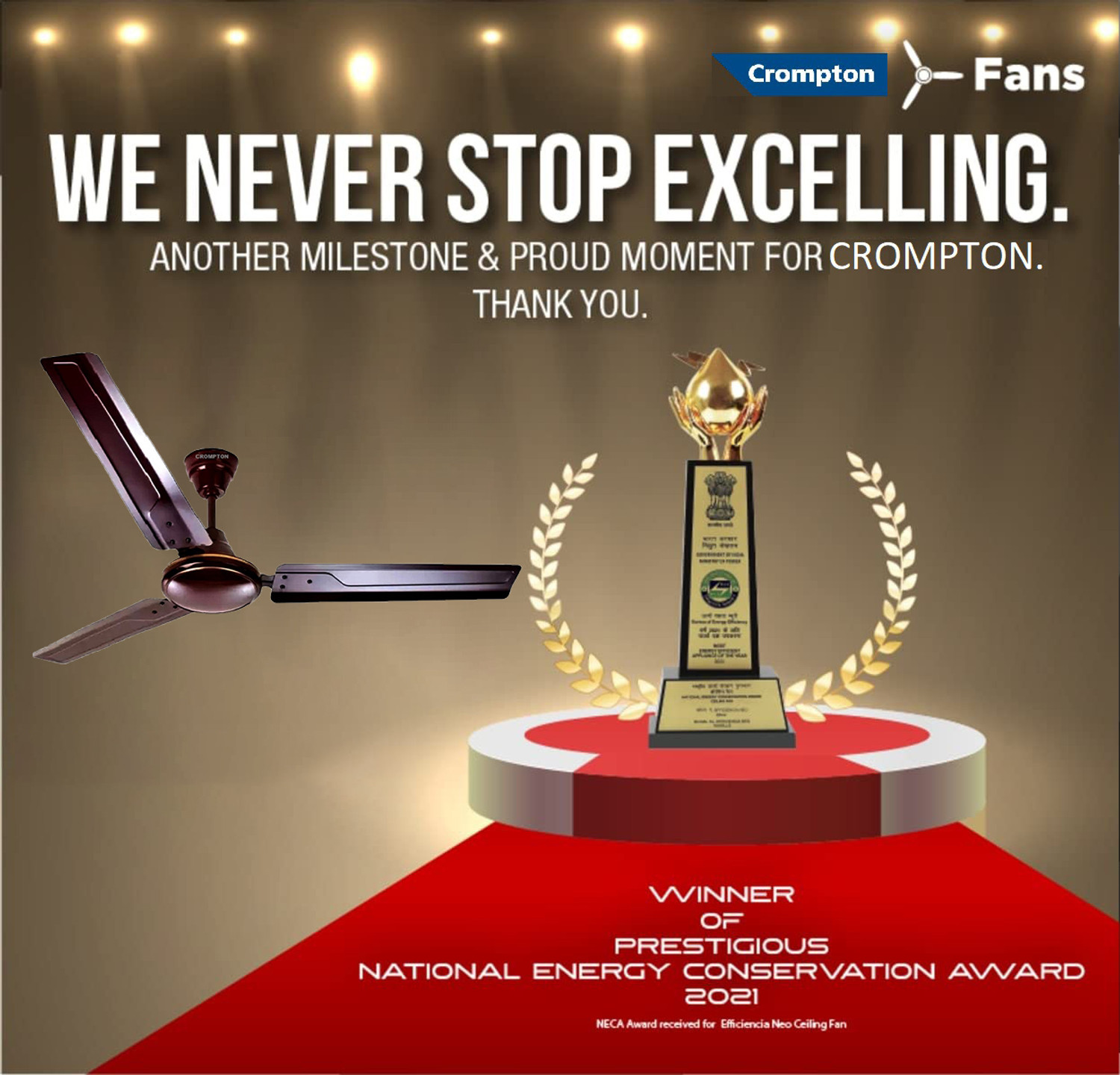 Image of Crompton SUREBREEZE 400 RPM ULTRA HIGH SPEED 100% COPPER MOTOR LONG LIFE HS Plus188 with 24 Months Warranty Energy Saving 1200 mm Ceiling Fan