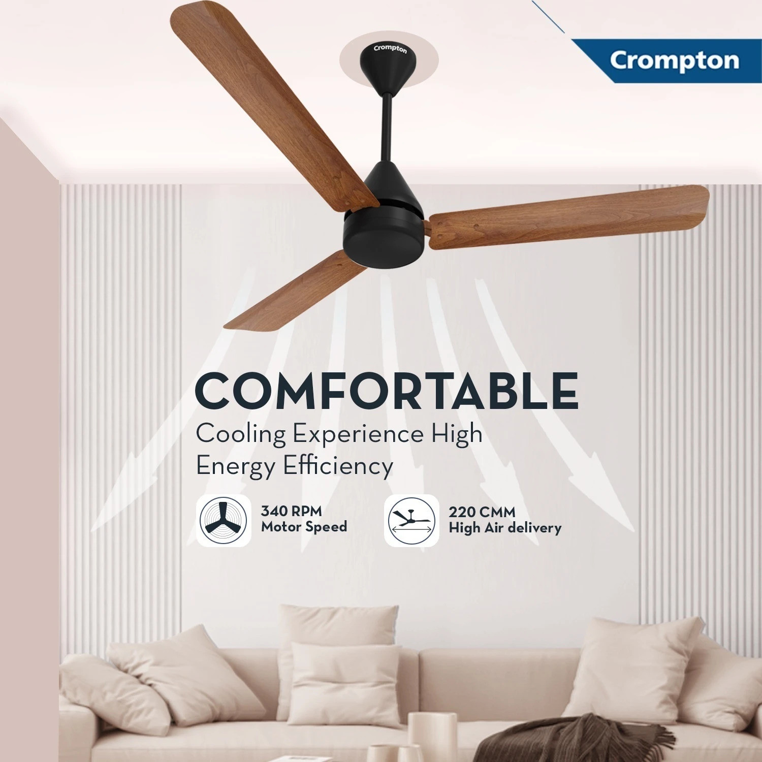 Image of Crompton Hyperjet Plus with 2 Year Warranty 1200 mm Ceiling Fan (5 Star | Dark Cherry Wood | Pack of 1)
