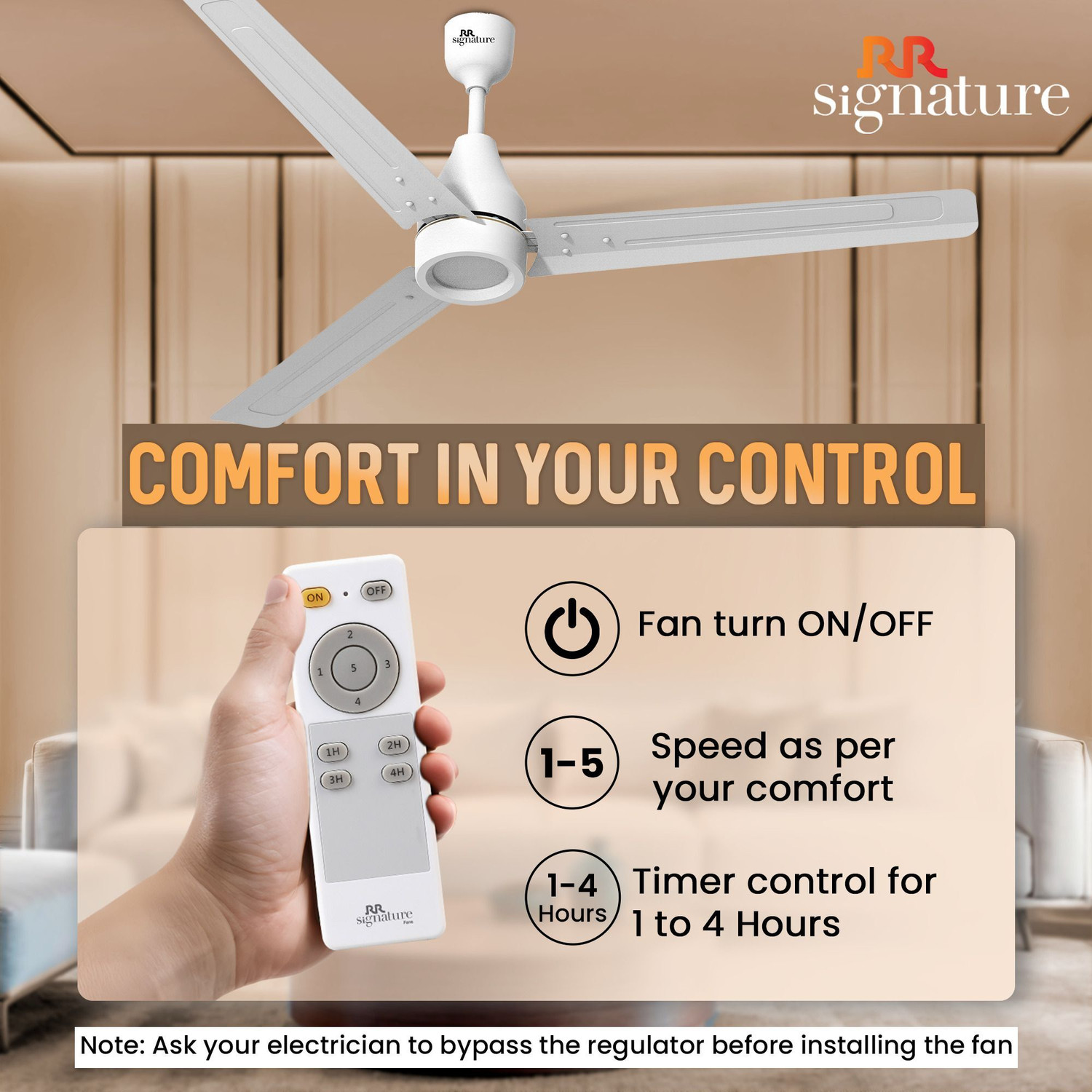 Image of RR Energy Pro Slim with 2 Year Warranty BLDC Motor 1200 mm Ceiling Fan (5 Star | White | Pack of 1)