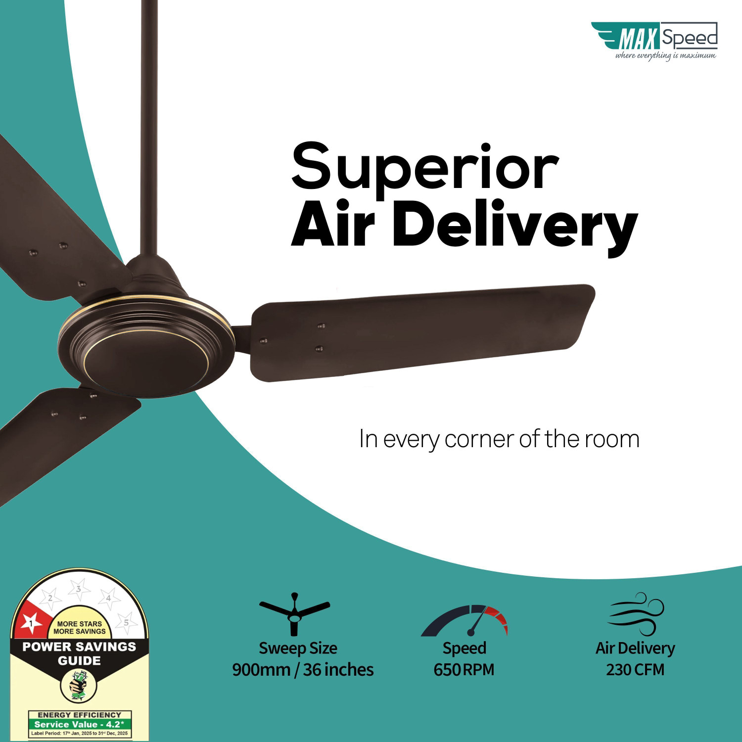 Image of Max Speed Classic | Ceiling Fan | for Small Room and Kitchen with 24 Months Warranty Anti Dust 900 mm Ceiling Fan