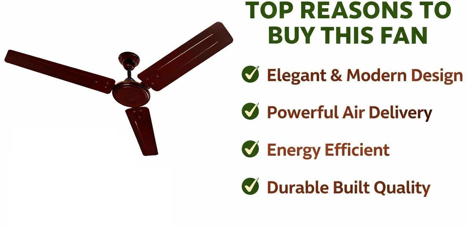 Image of Reeco Classic 1200 mm Ceiling Fan with 12 Months Warranty (Pack of 1),Brown with 24 Months Warranty 1200 mm Ceiling Fan