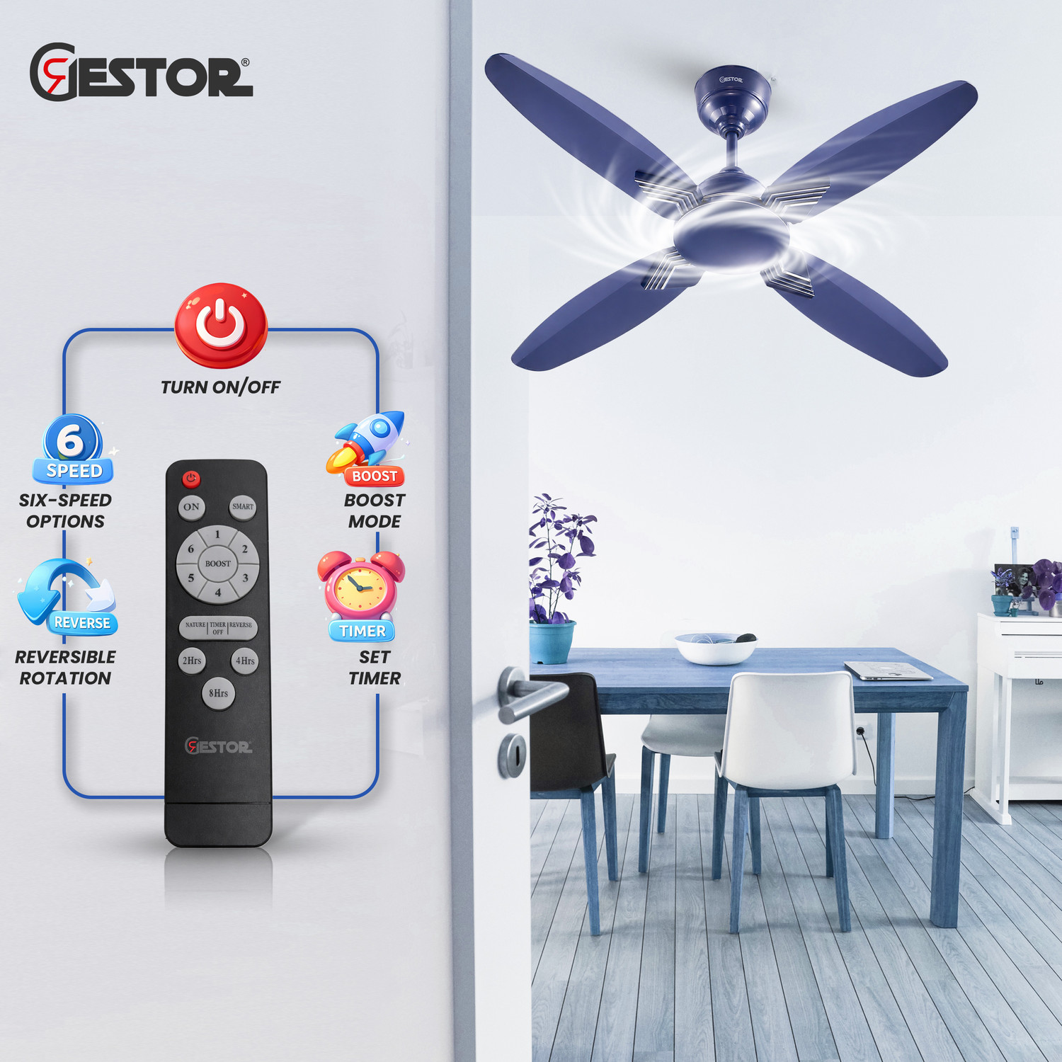 Image of GESTOR Avenzo 202 | BLDC | Super Hi Speed 48 inch Premium Series with 5 Year Warranty Anti Dust, BLDC Motor with Remote, Energy Saving, Silent Operation 1200 mm Ceiling Fan