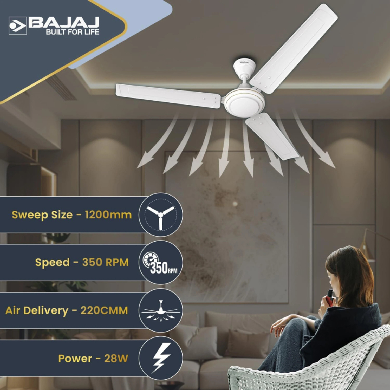 Image of BAJAJ Frore turbo with 2 Year Warranty BLDC Motor 1200 mm Ceiling Fan