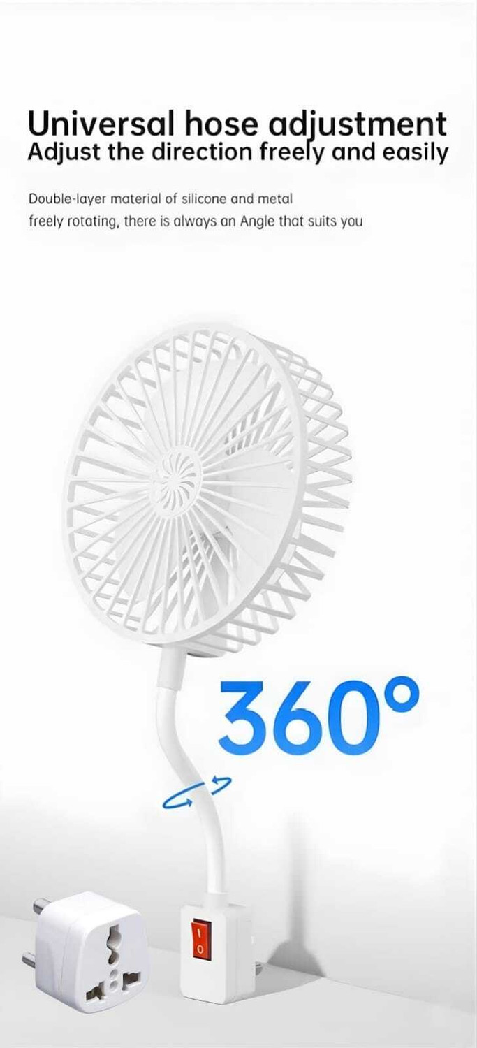 Image of omnex Mini Compact 5-Inch Fan with On /Off Switch and 360 degree Adjustable Hose Pipe High Air Delivery Wall Fan