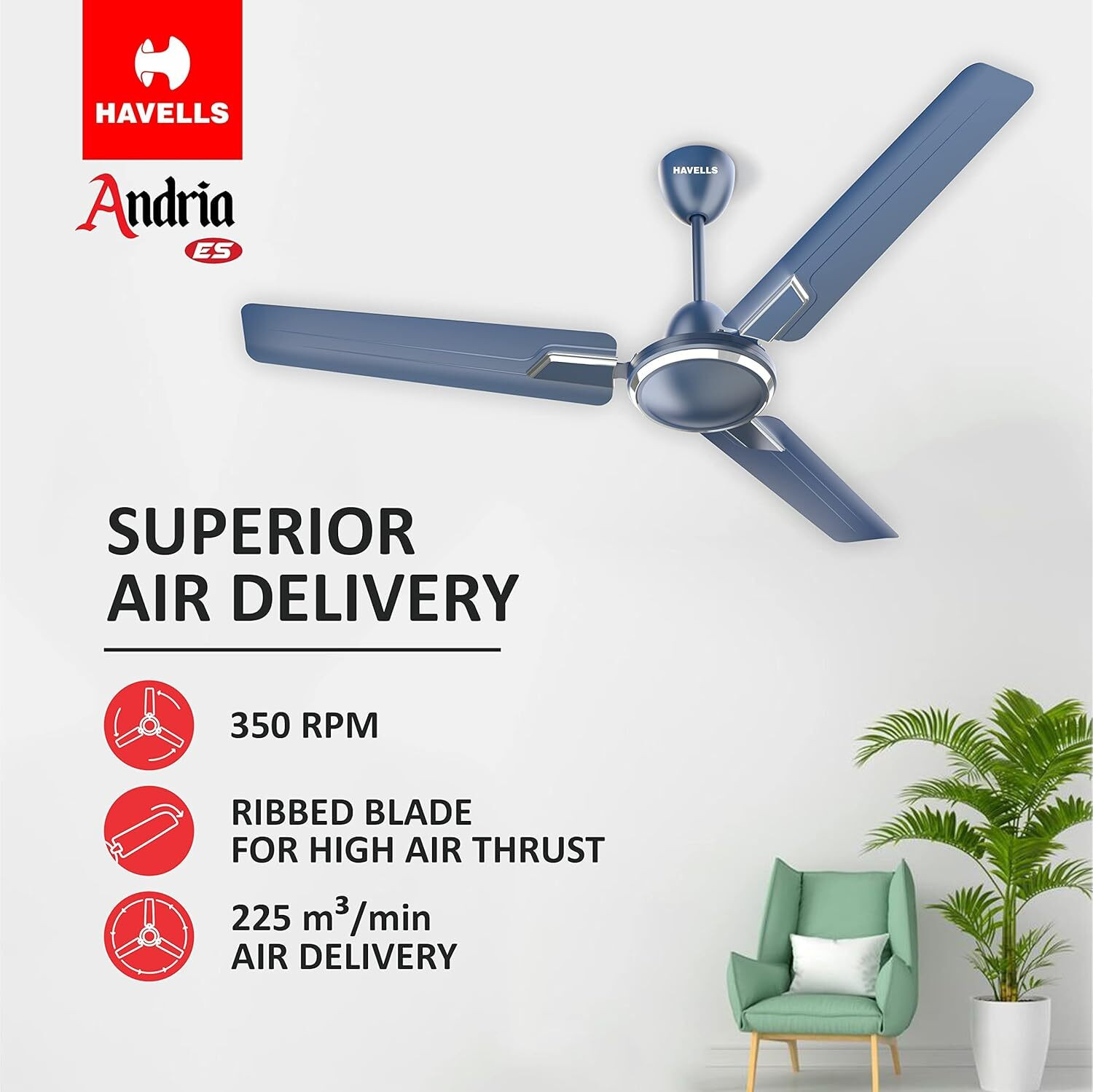 Image of HAVELLS Andria Energy high velocity Energy Saving with 2 Year Warranty 1200 mm Ceiling Fan
